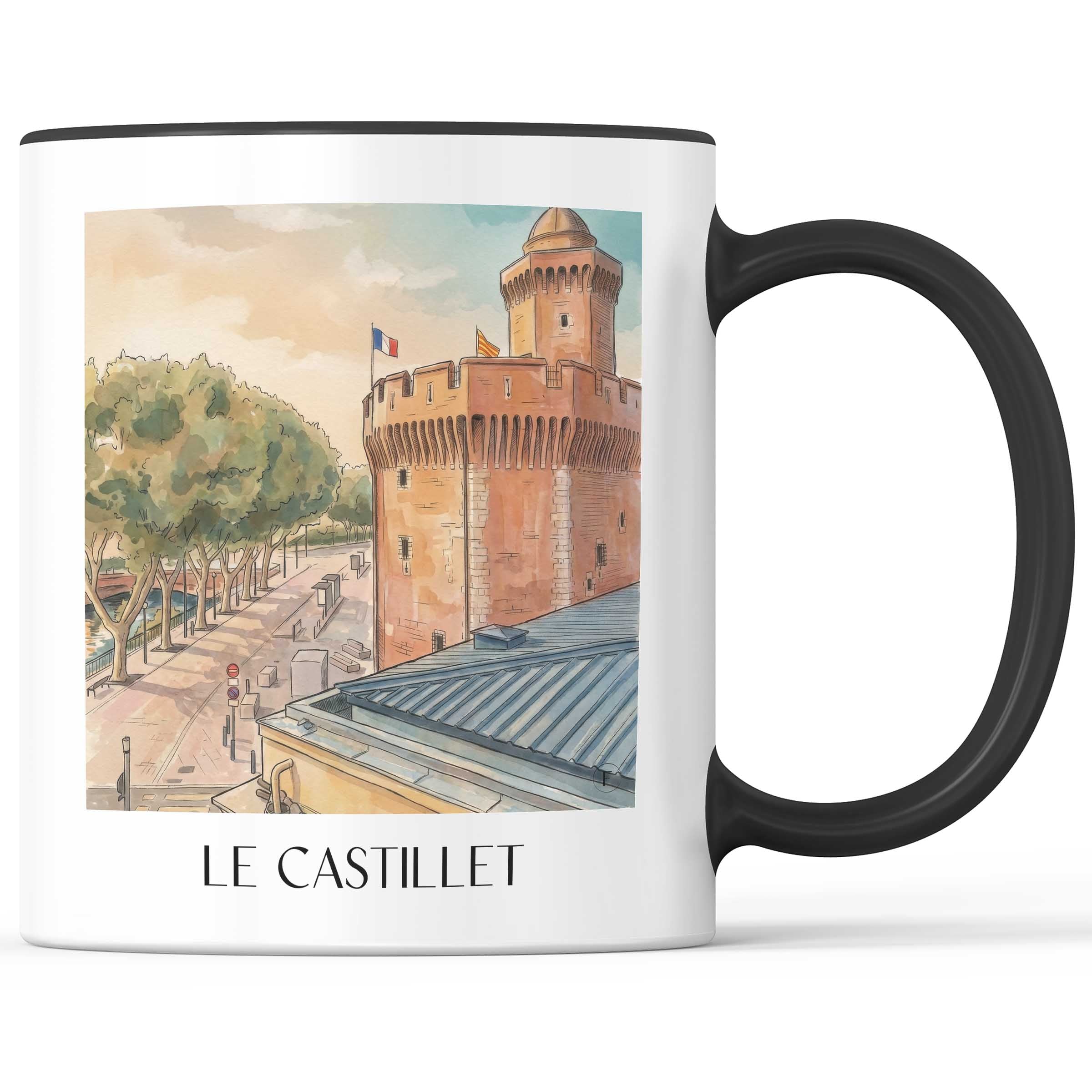 le-castillet-perpignan-frankreich-kaffeebecher-aquarell