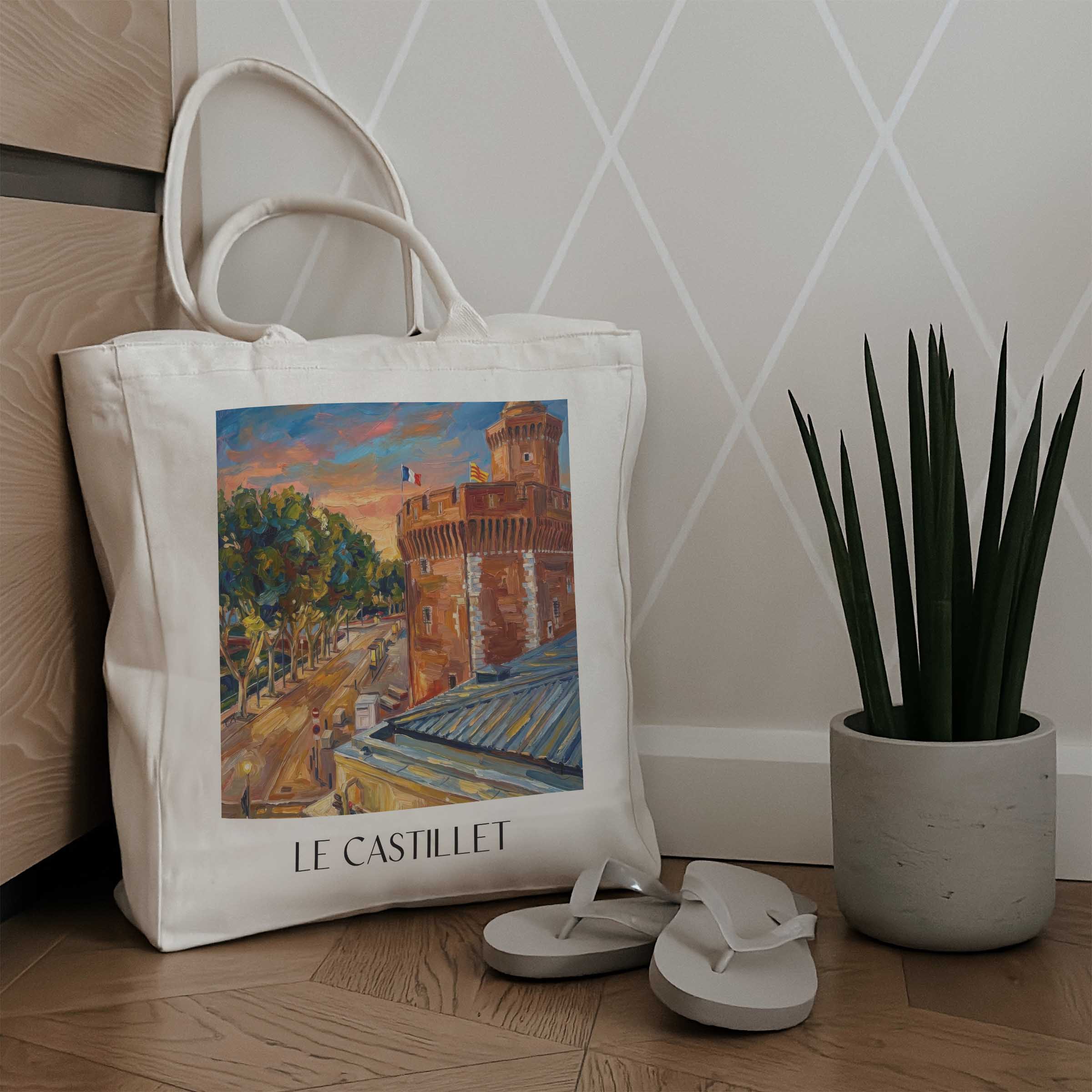 le-castillet-perpignan-frankreich-einkaufstasche-oil-painting-oelgemaelde