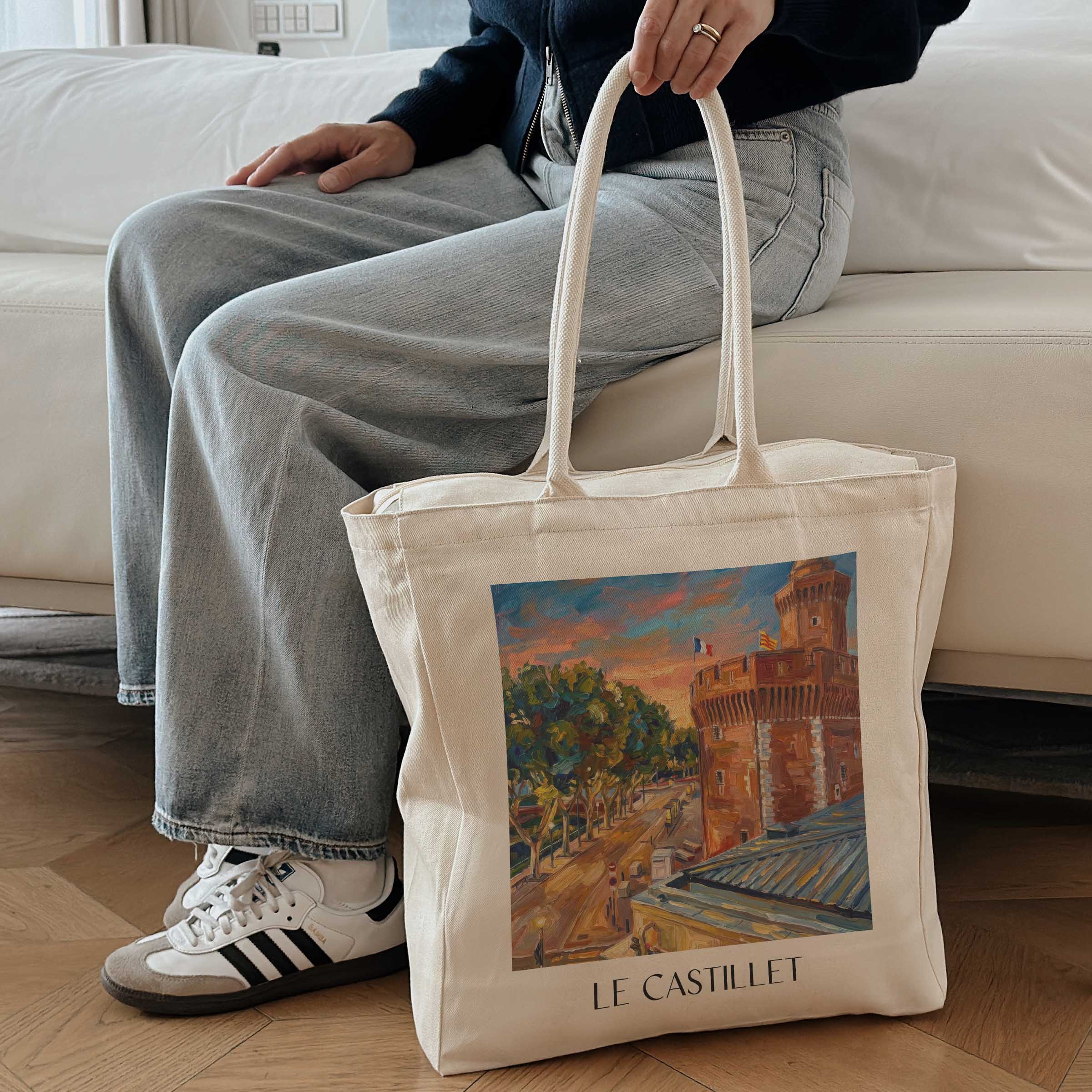 le-castillet-perpignan-frankreich-einkaufstasche-oil-painting-oelgemaelde