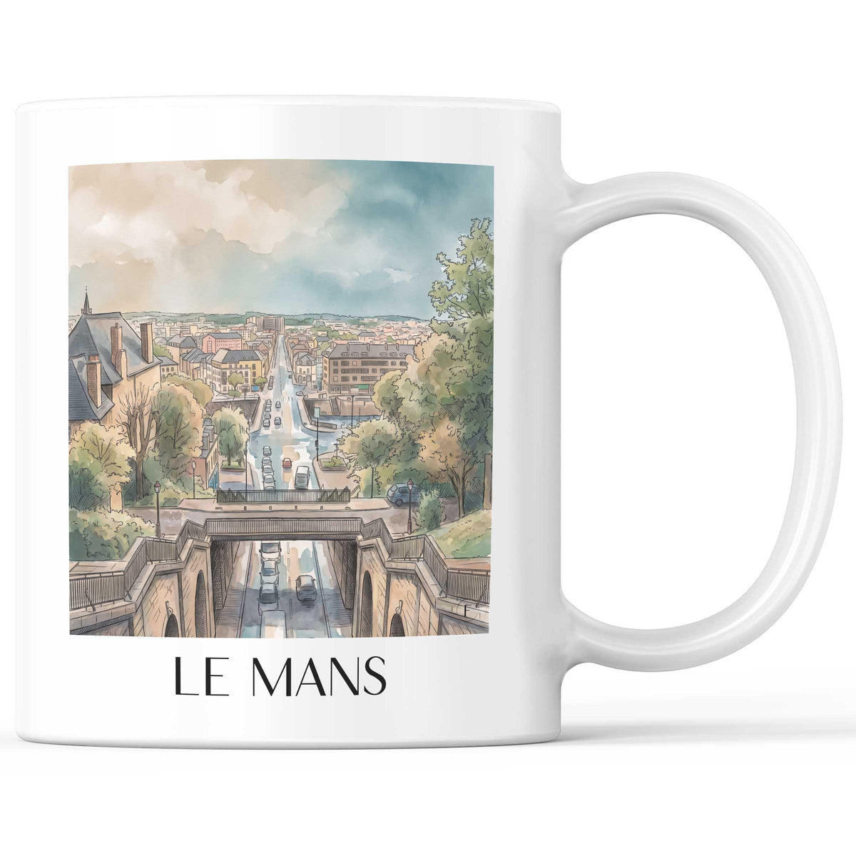 Le Mans Kaffeebecher - Sarthe - Frankreich Becher - Kaffeetasse im Aquarell Stil - favplace