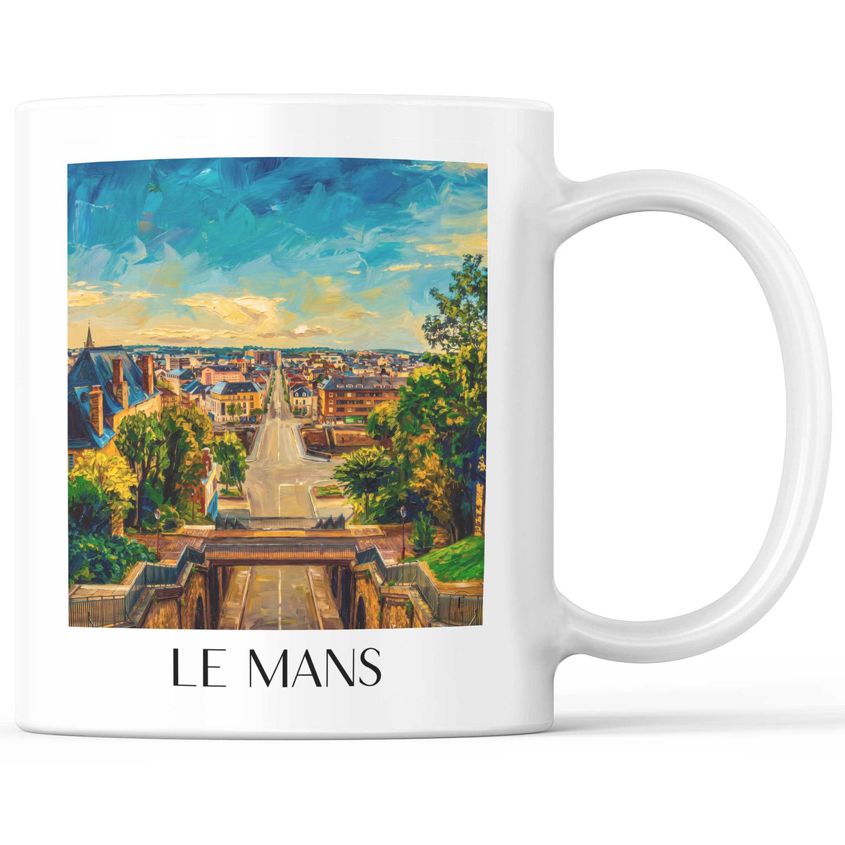 Le Mans Kaffeebecher - Sarthe - Frankreich Becher - Kaffeetasse im Ölgemälde Stil