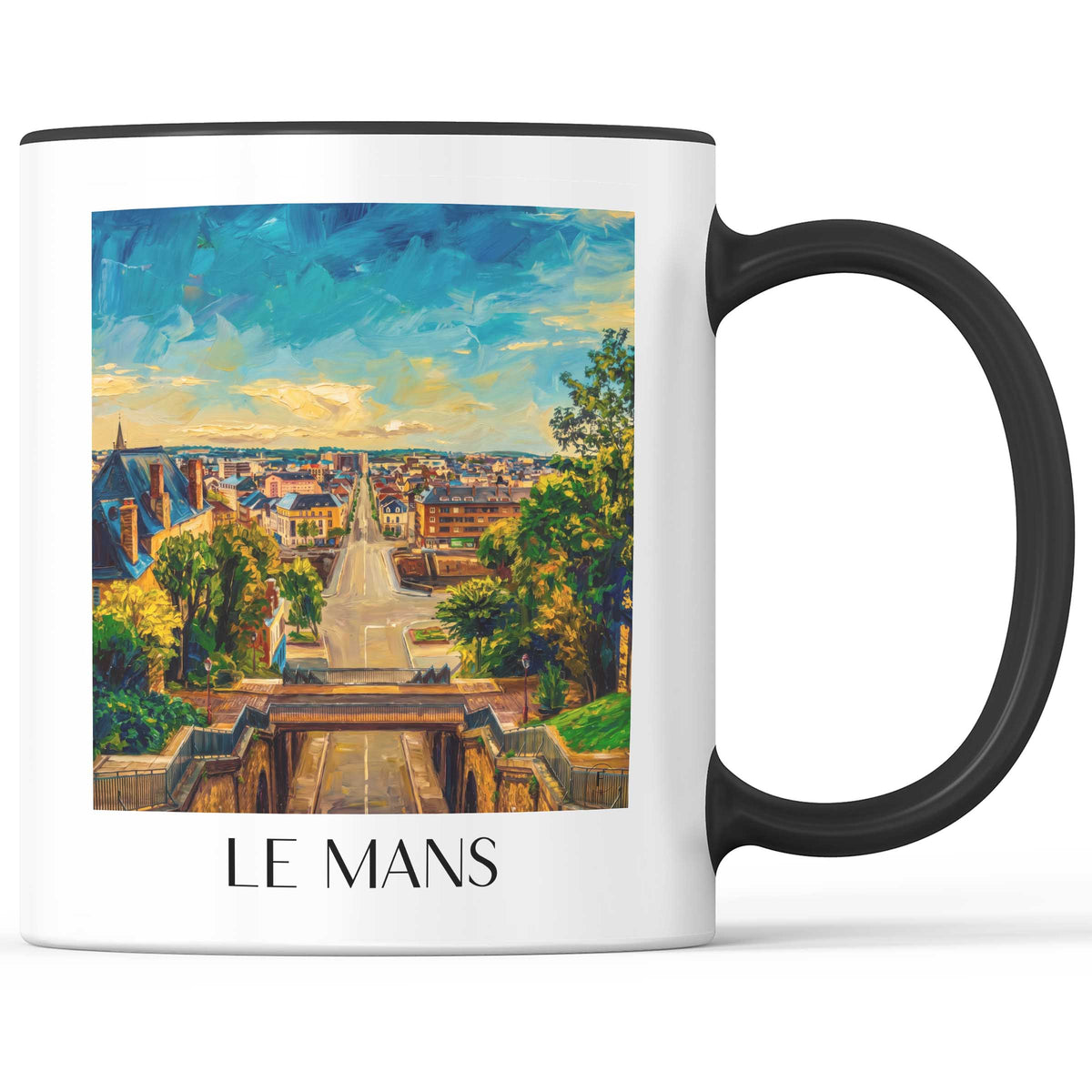 Le Mans Kaffeebecher - Sarthe - Frankreich Becher - Kaffeetasse im Ölgemälde Stil