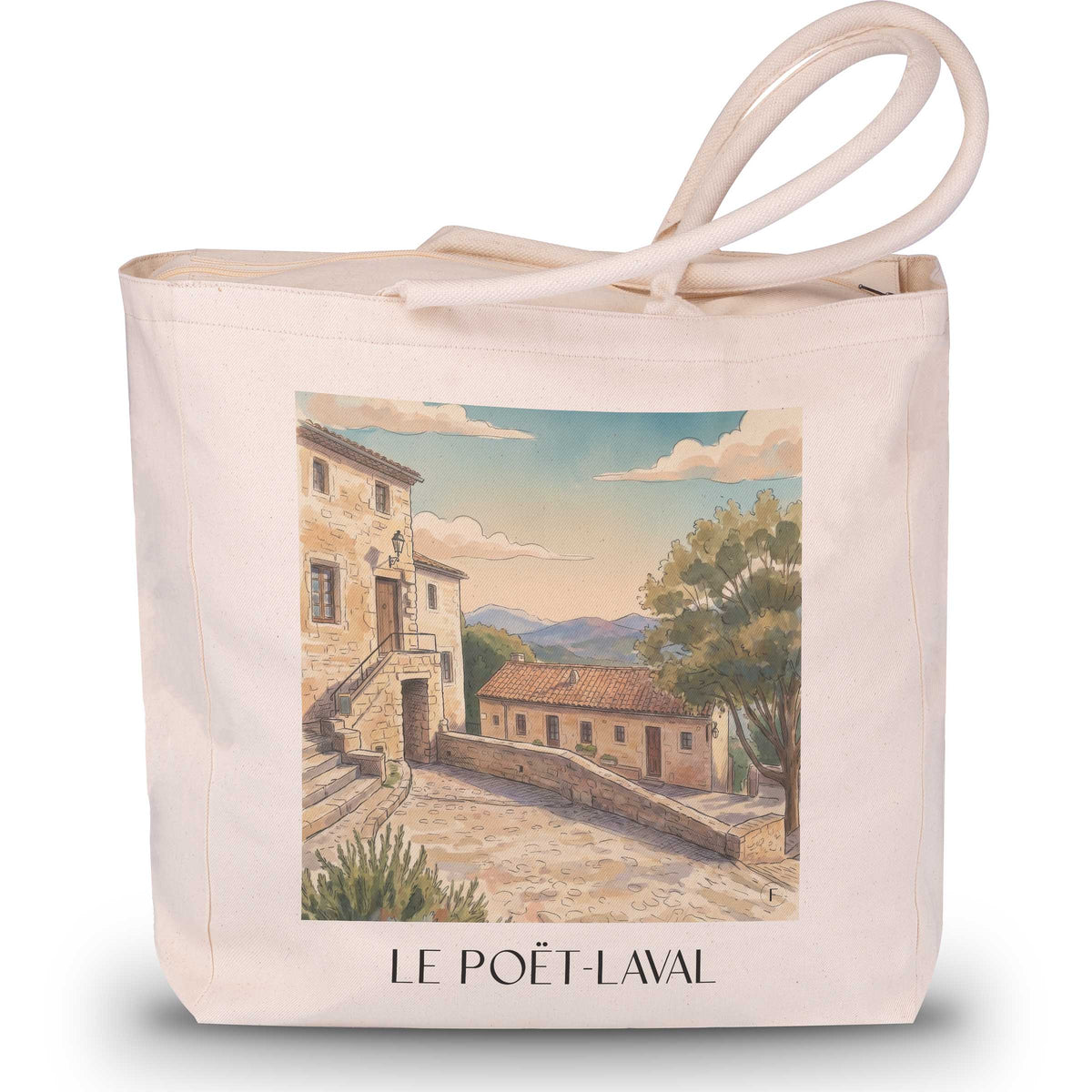le-poët-laval-drôme-frankreich-einkaufstasche-aquarell