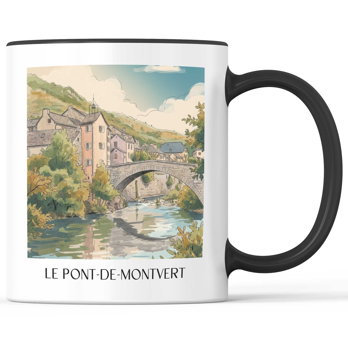 le-pont-de-montvert-mont-lozère-frankreich-kaffeebecher-aquarell