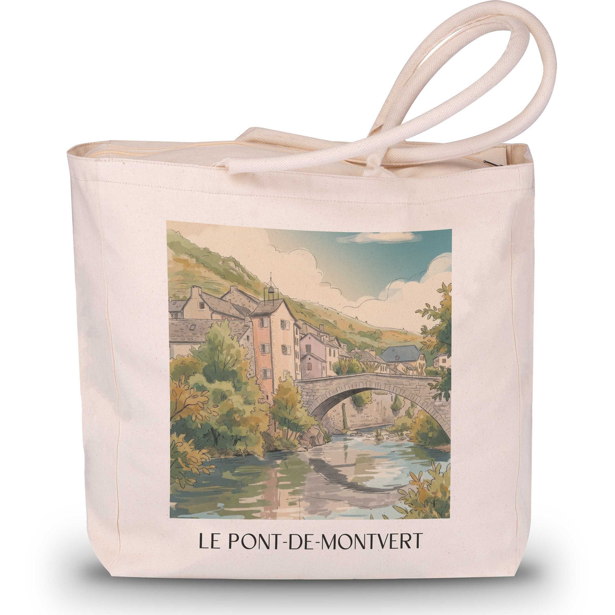 le-pont-de-montvert-mont-lozère-frankreich-einkaufstasche-aquarell