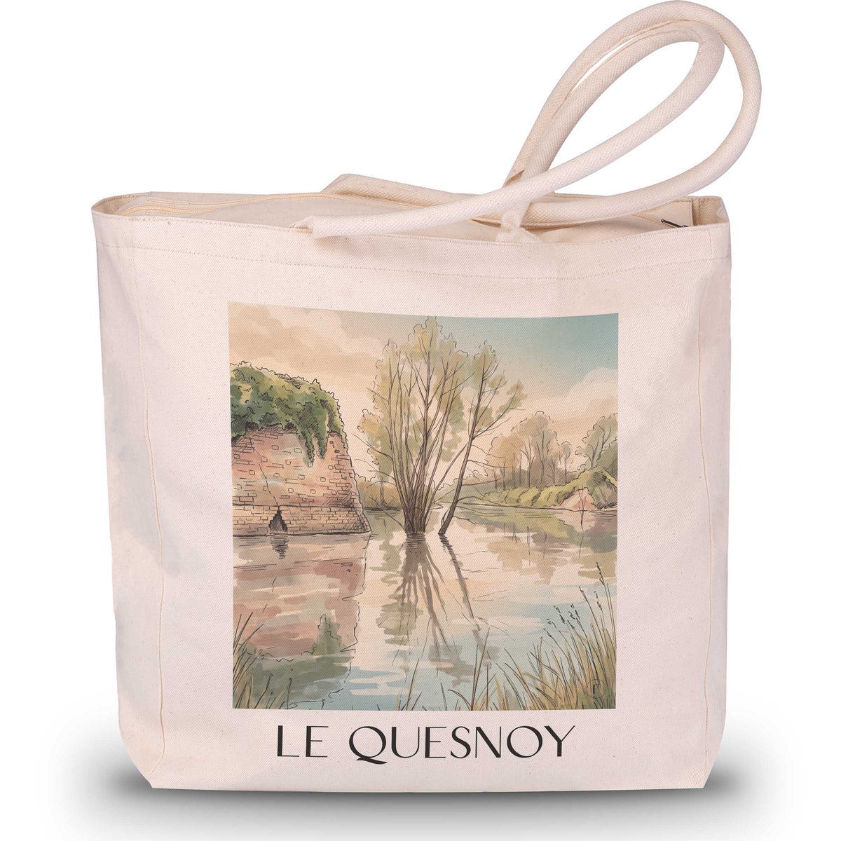 Le Quesnoy Shopping Tasche - Avesnois - Frankreich Tote Bag - Einkaufstasche im Aquarell Stil - favplace