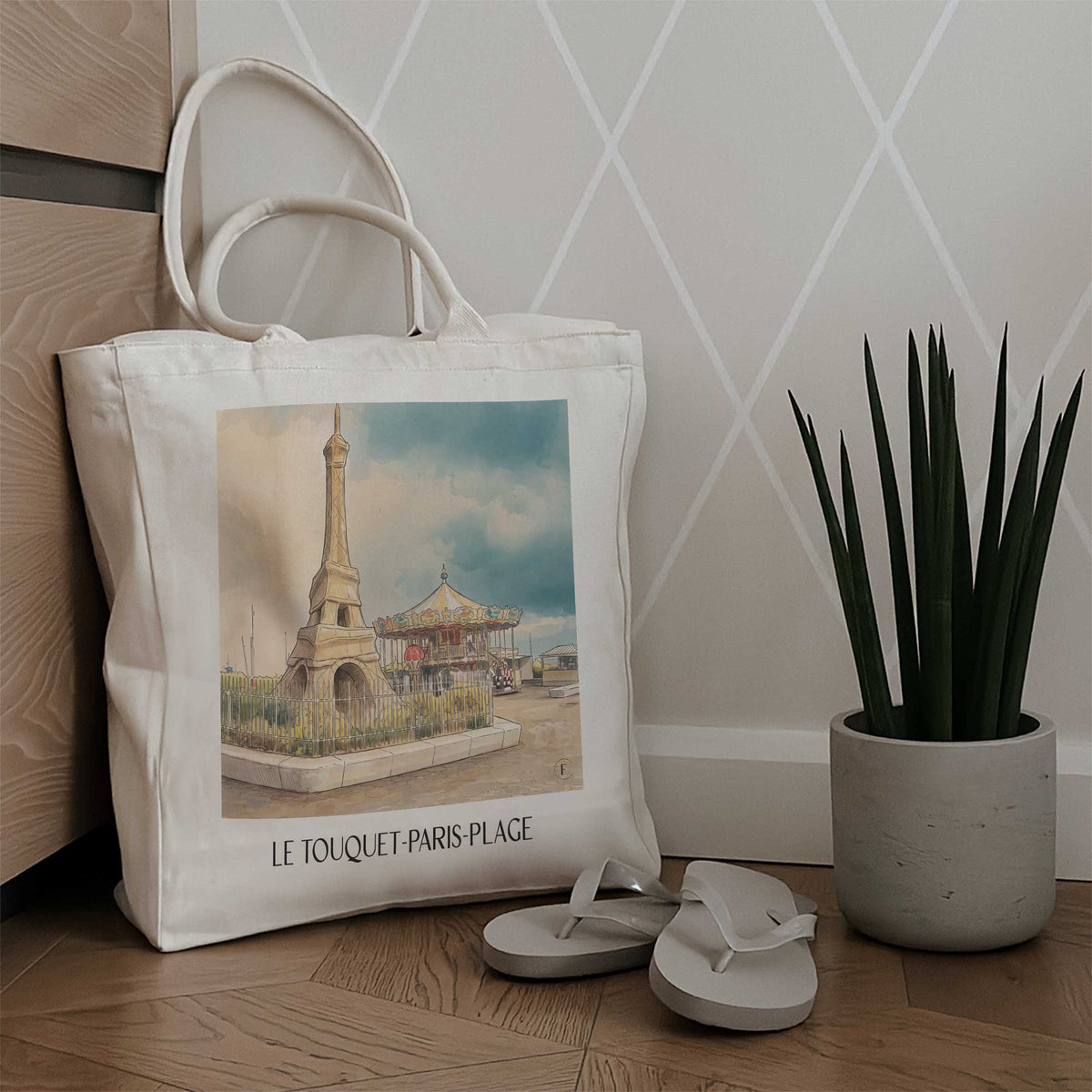 le-touquet-paris-plage-côte-d'opale-frankreich-einkaufstasche-aquarell