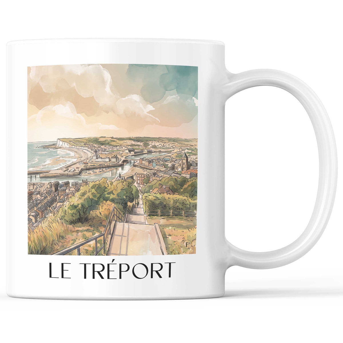 Le Tréport Kaffeebecher - Côte d'Albâtre - Frankreich Becher - Kaffeetasse im Aquarell Stil - favplace