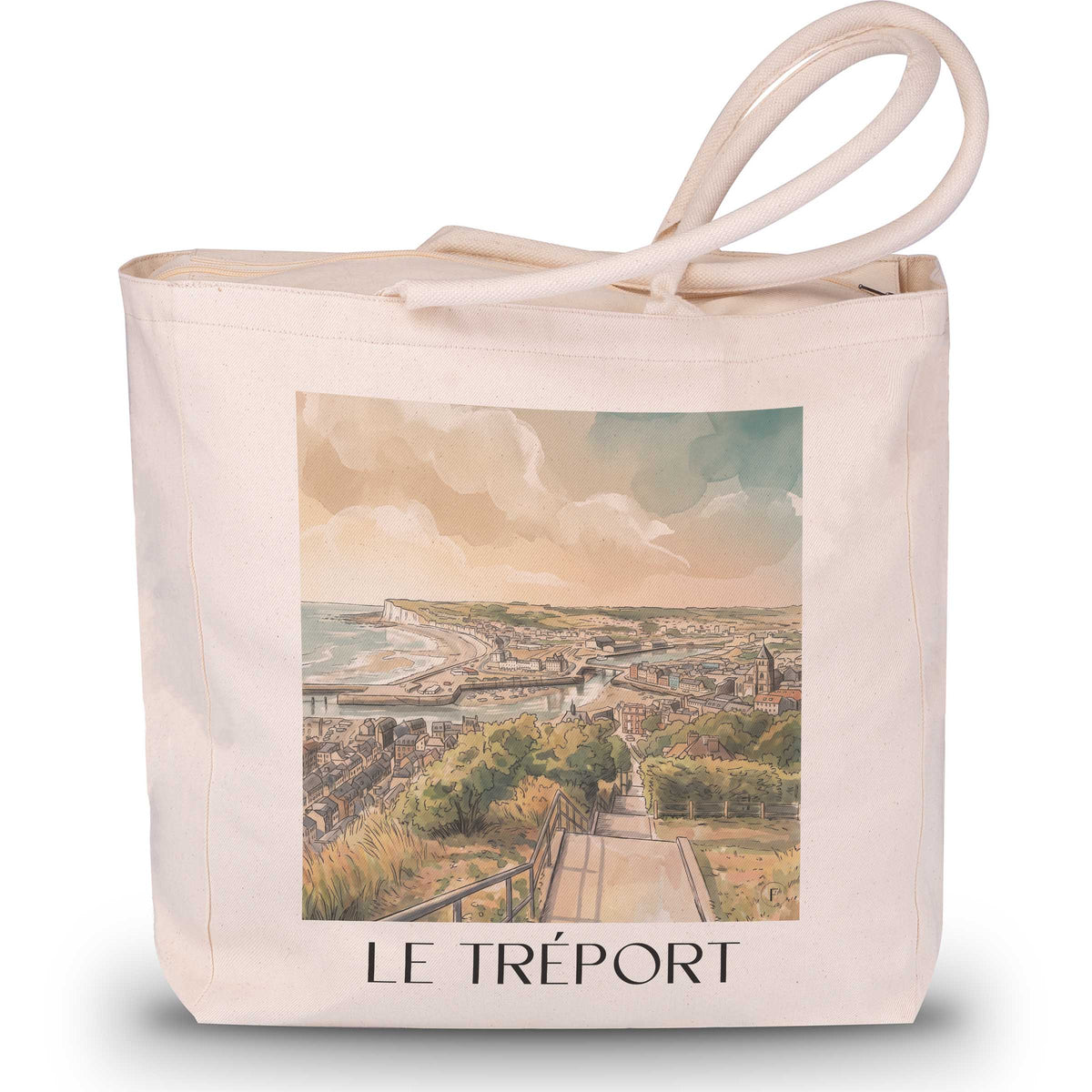Le Tréport Shopping Tasche - Côte d'Albâtre - Frankreich Tote Bag - Einkaufstasche im Aquarell Stil - favplace