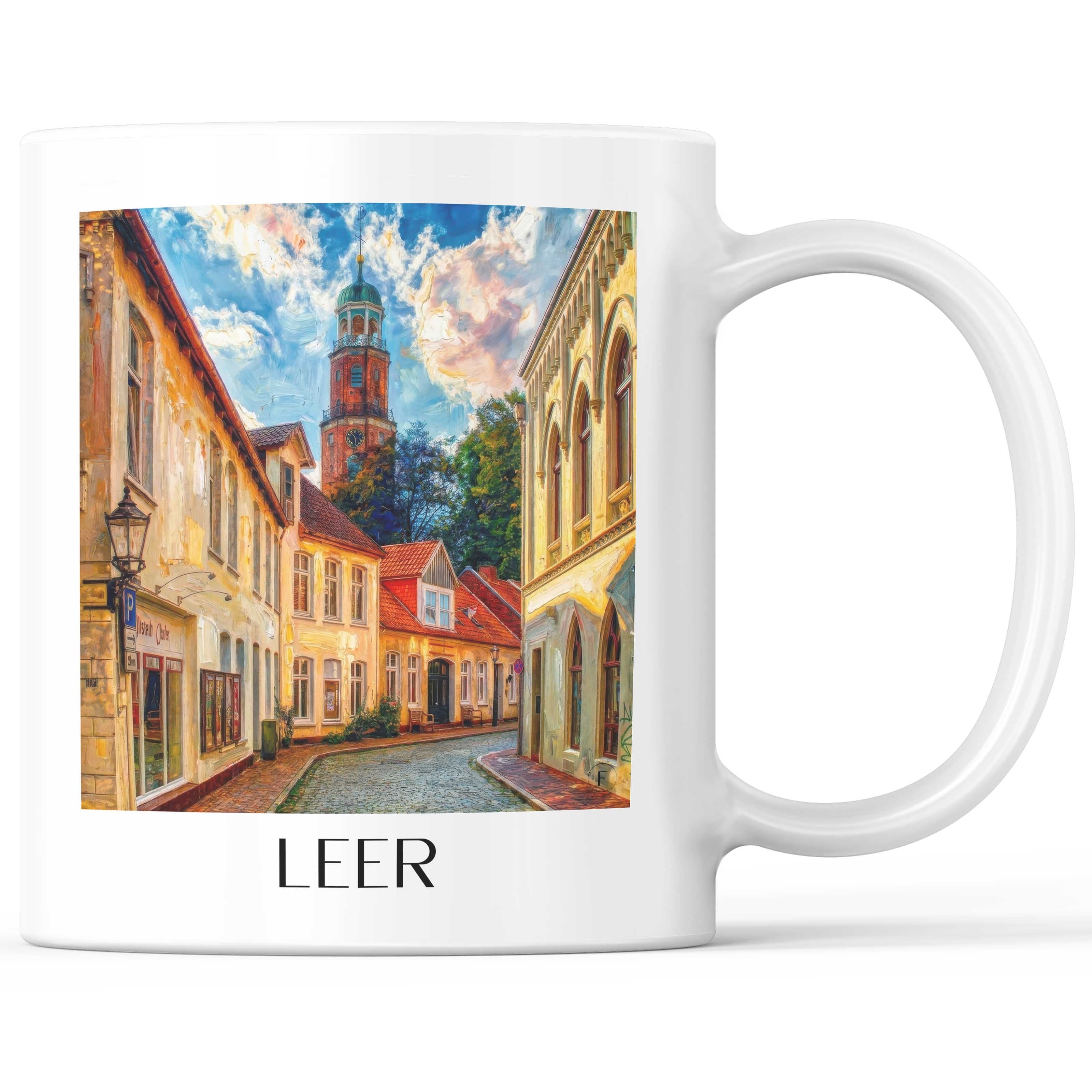 Leer Kaffeebecher - Niedersachsen - Deutschland Becher - Kaffeetasse im Ölgemälde Stil - favplace