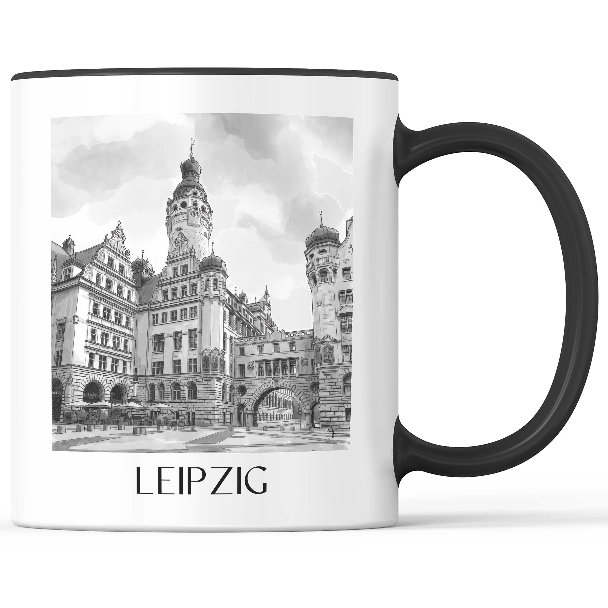 Leipzig - Deutschland Becher - Kaffeetasse im Aquarell Schwarz-Weiß Stil - favplace