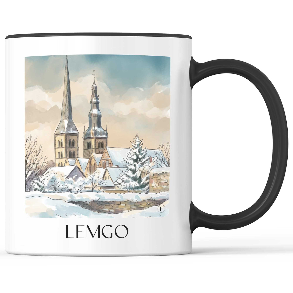 Lemgo (im Winter) Kaffeebecher - Ostwestfalen - Deutschland Becher - Kaffeetasse im Aquarell Stil - favplace