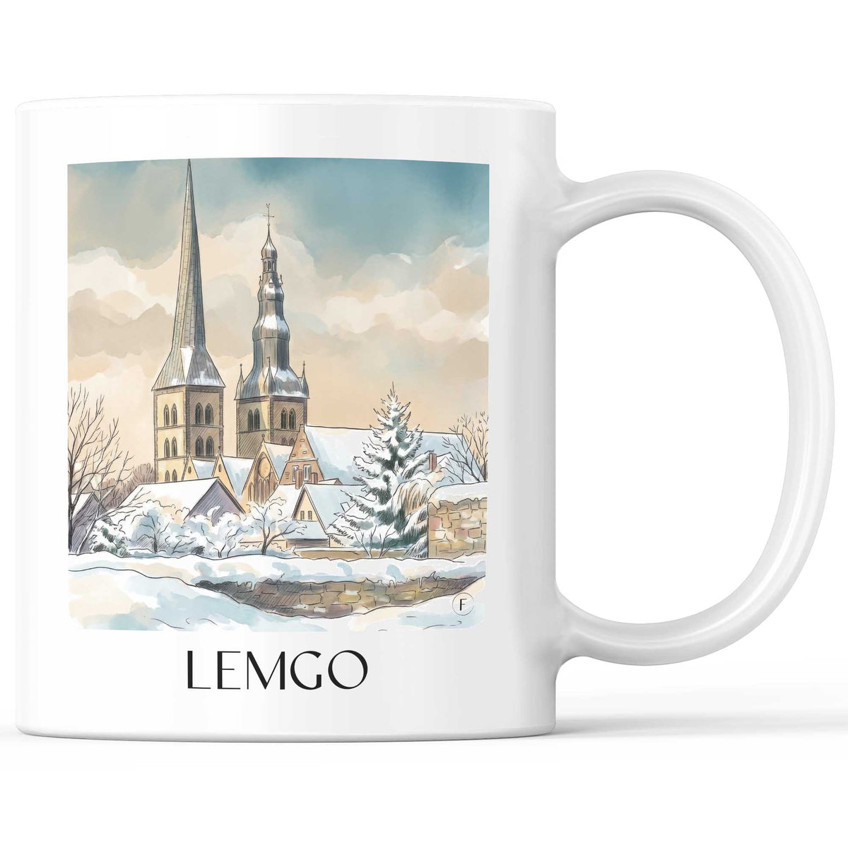 Lemgo (im Winter) Kaffeebecher - Ostwestfalen - Deutschland Becher - Kaffeetasse im Aquarell Stil - favplace