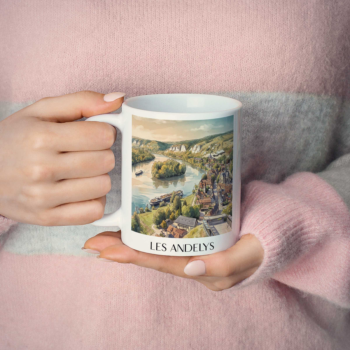 les-andelys-vallée-de-la-seine-frankreich-kaffeebecher-aquarell