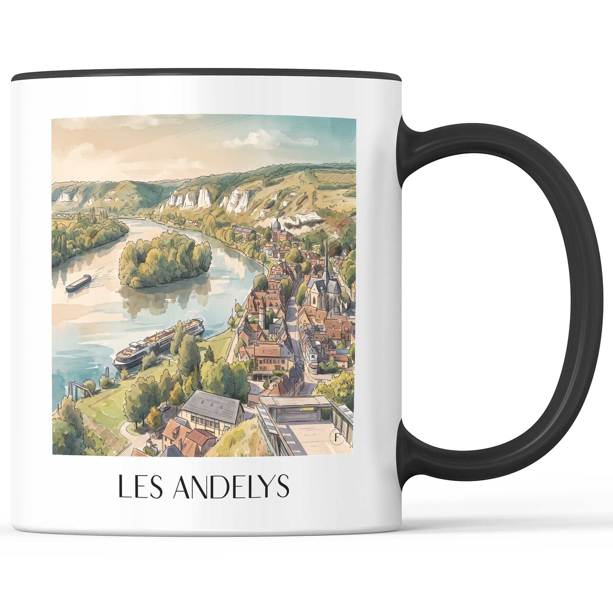 Les Andelys Kaffeebecher - Vallée de la Seine - Frankreich Becher - Kaffeetasse im Aquarell Stil - favplace