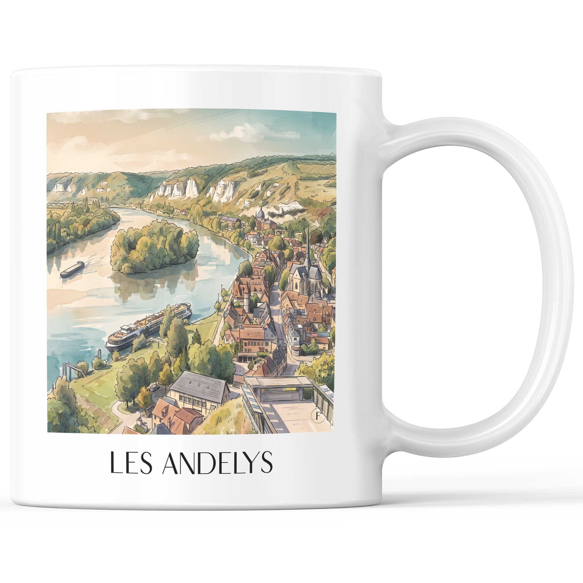 Les Andelys Kaffeebecher - Vallée de la Seine - Frankreich Becher - Kaffeetasse im Aquarell Stil - favplace