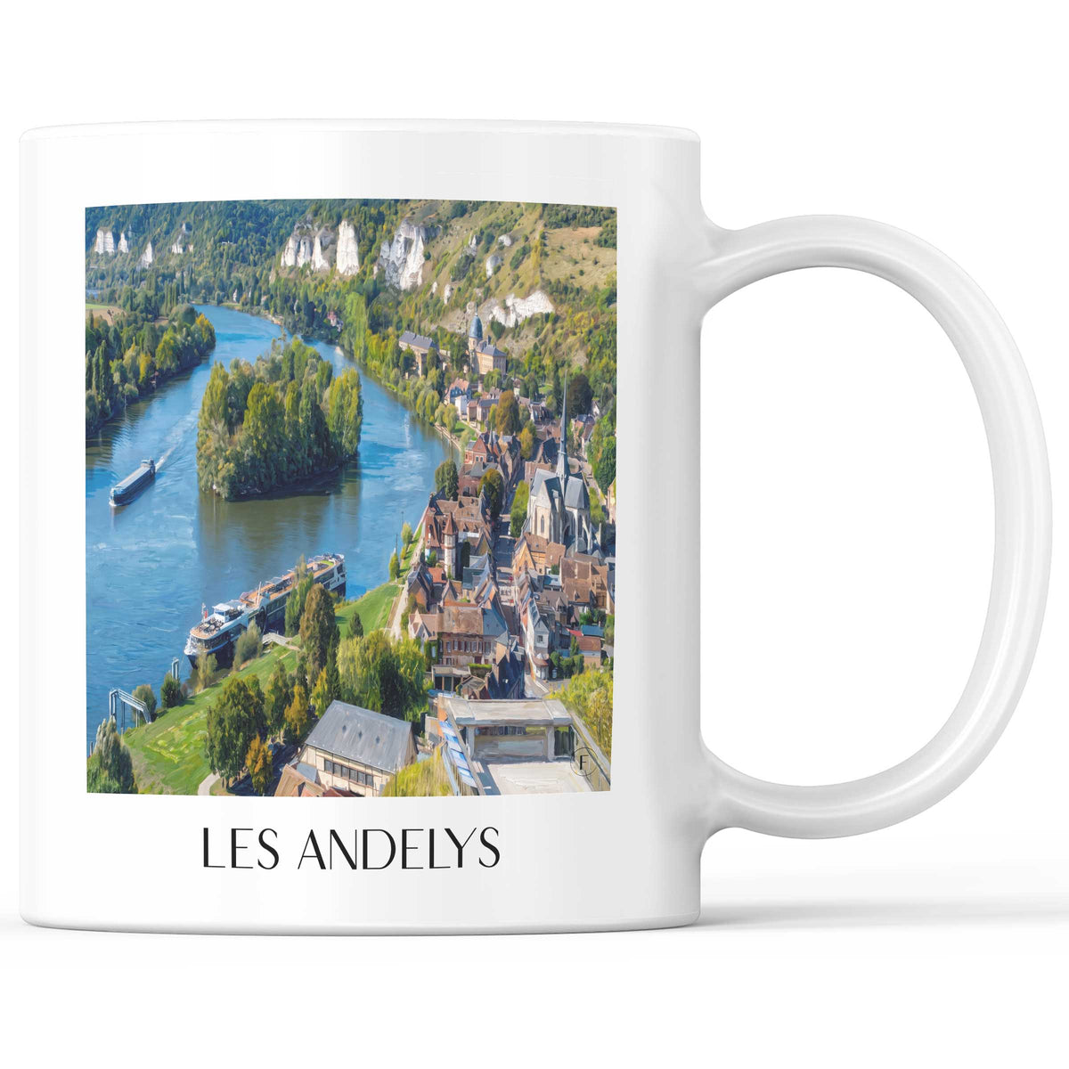 Les Andelys Kaffeebecher - Vallée de la Seine - Frankreich Becher - Kaffeetasse im Ölgemälde Stil - favplace