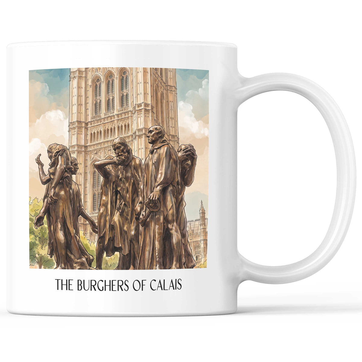 Les Bourgeois de Calais Kaffeebecher - Côte d'Opale - Frankreich Becher - Kaffeetasse im Aquarell Stil - favplace