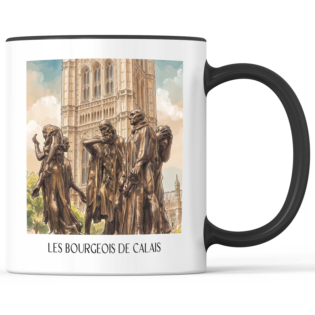 les-bourgeois-de-calais-côte-d'opale-frankreich-kaffeebecher-aquarell