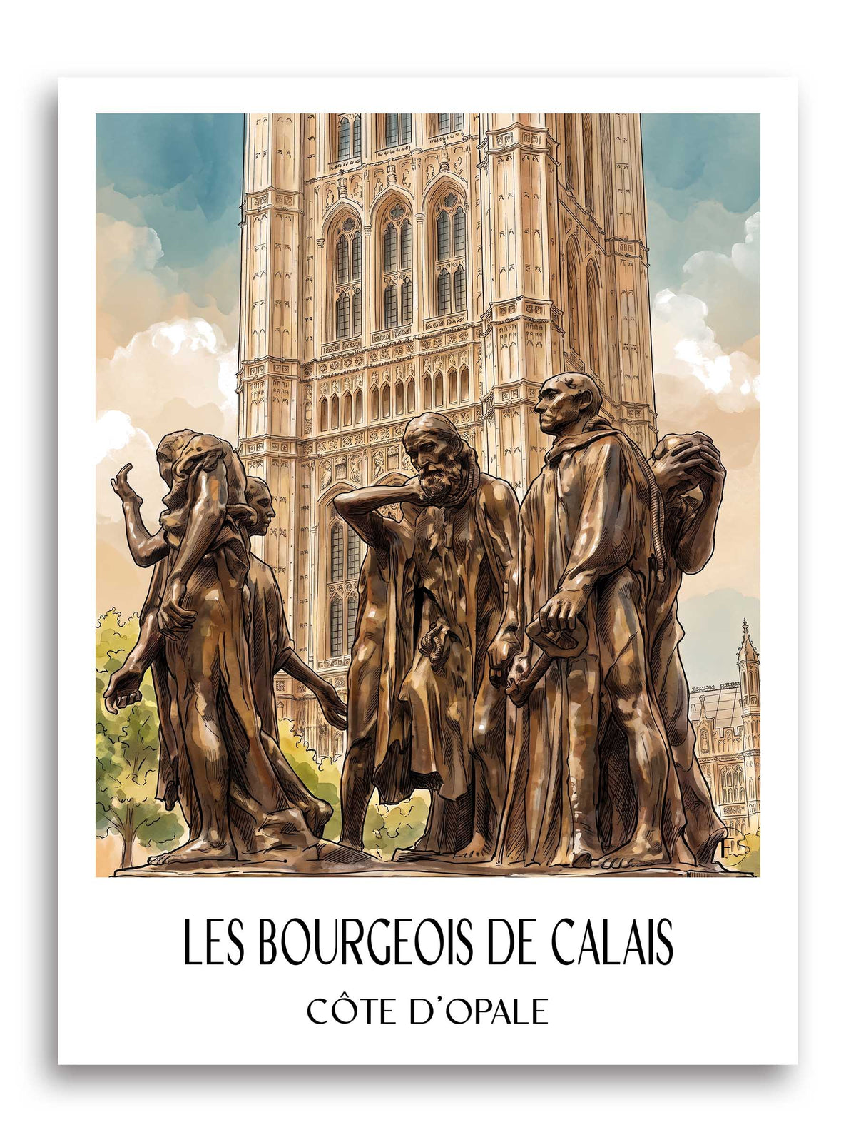 les-bourgeois-de-calais-côte-d'opale-frankreich-poster-aquarell