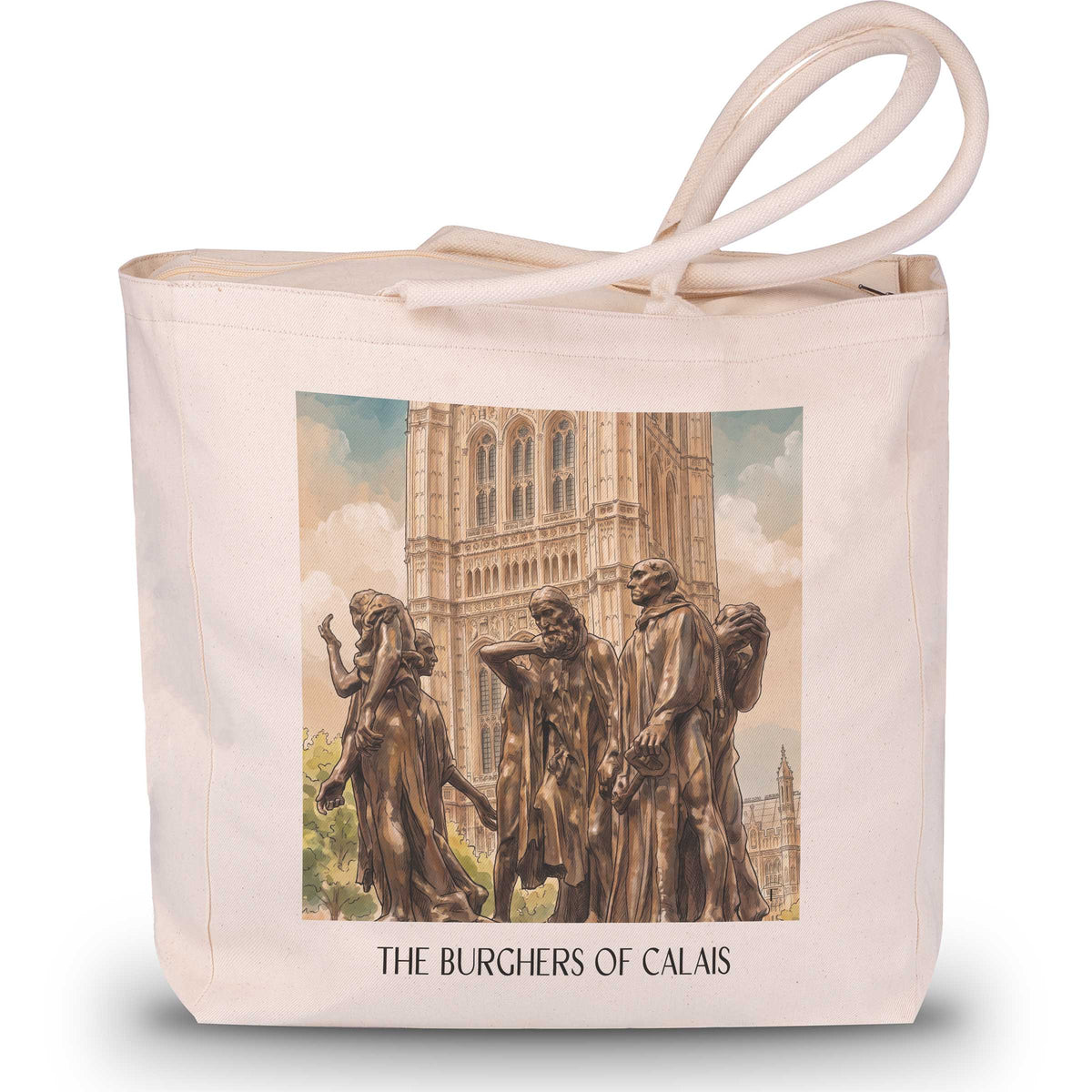 Les Bourgeois de Calais Shopping Tasche - Côte d'Opale - Frankreich Tote Bag - Einkaufstasche im Aquarell Stil - favplace