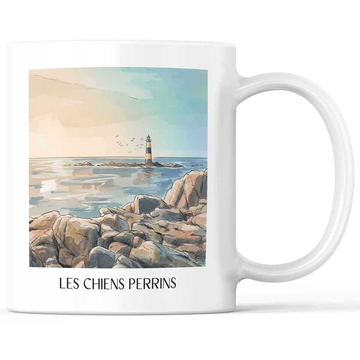 Les Chiens Perrins Kaffeebecher - Île d'Yeu - Frankreich Becher - Kaffeetasse im Aquarell Stil