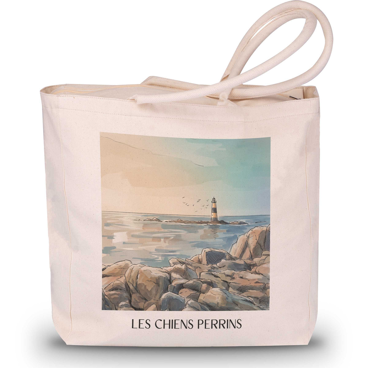 les-chiens-perrins-île-d'yeu-frankreich-einkaufstasche-aquarell