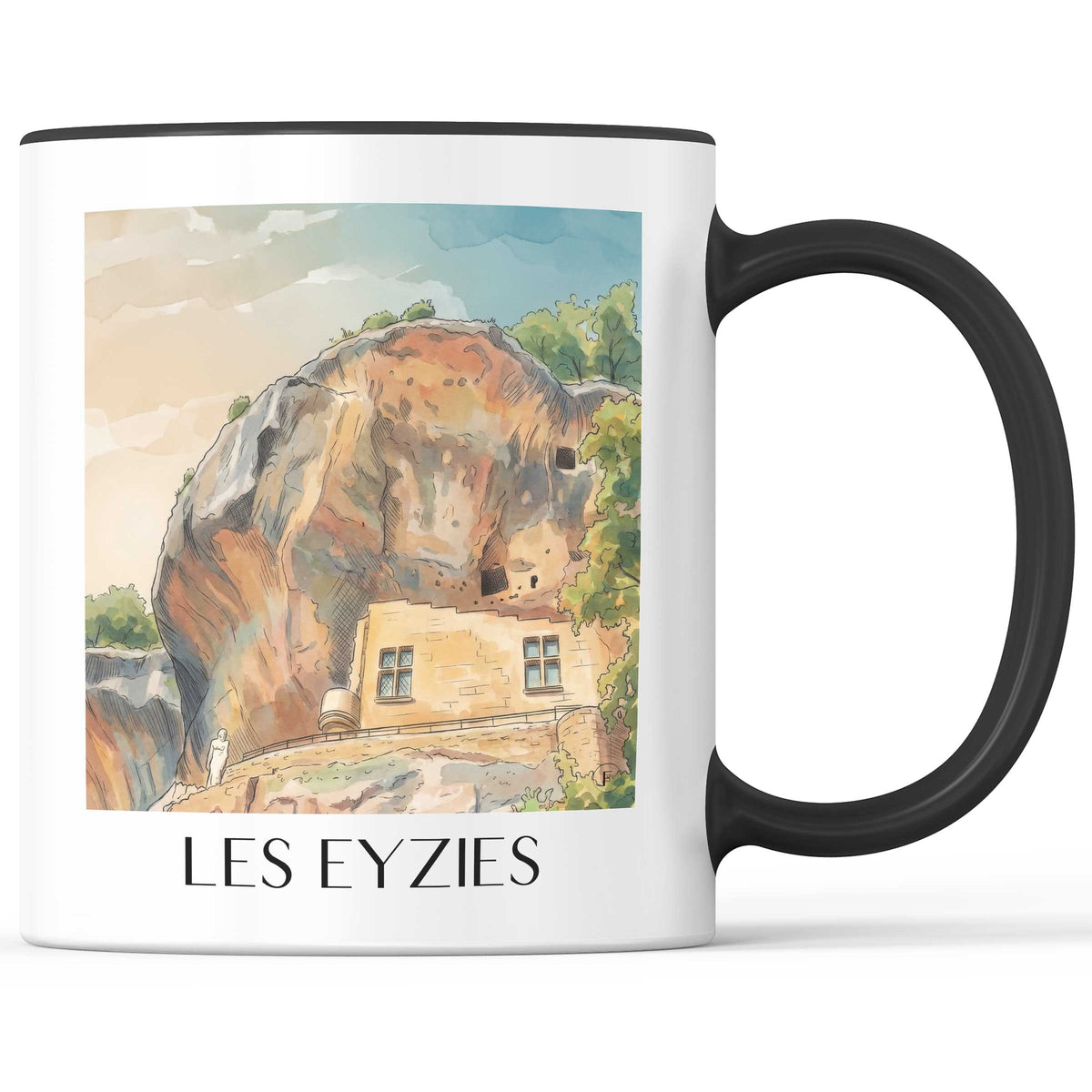 les-eyzies-vallée-de-la-vézère-frankreich-kaffeebecher-aquarell