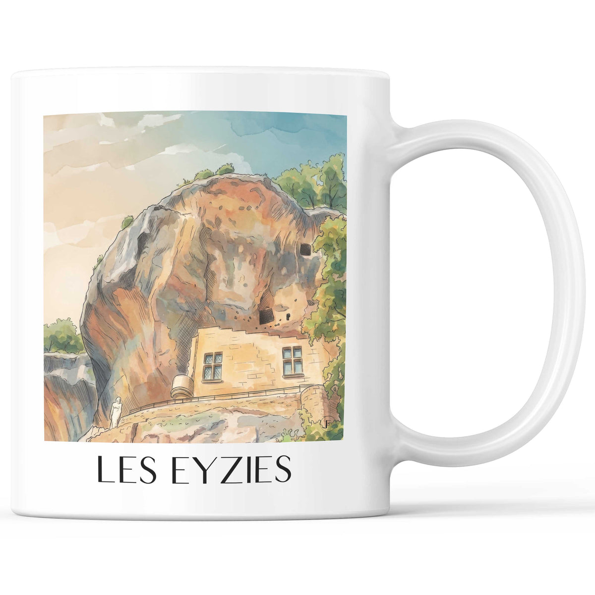 Les Eyzies Kaffeebecher - Vallée de la Vézère - Frankreich Becher - Kaffeetasse im Aquarell Stil - favplace