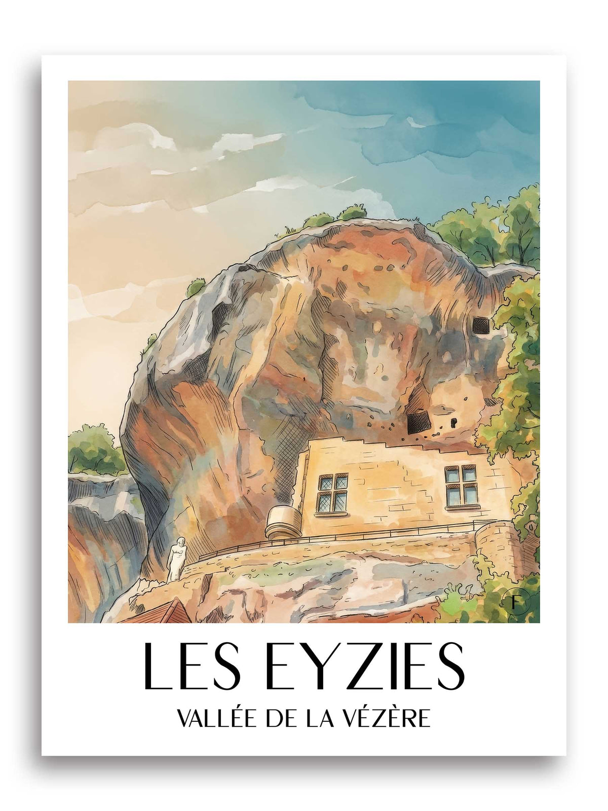 les-eyzies-vallée-de-la-vézère-frankreich-poster-aquarell