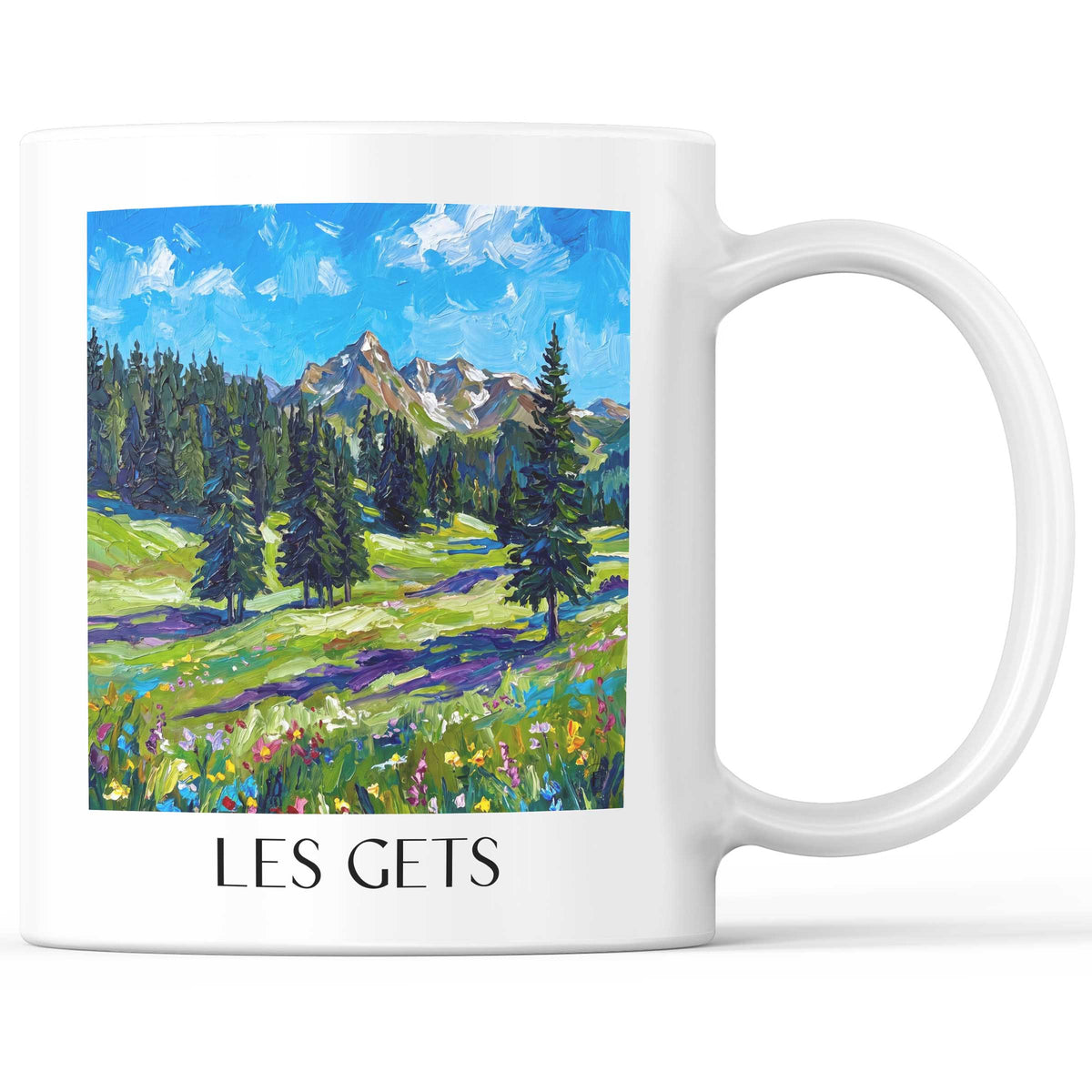 Les Gets Kaffeebecher - Portes du Soleil - Frankreich Becher - Kaffeetasse im Ölgemälde Stil - favplace