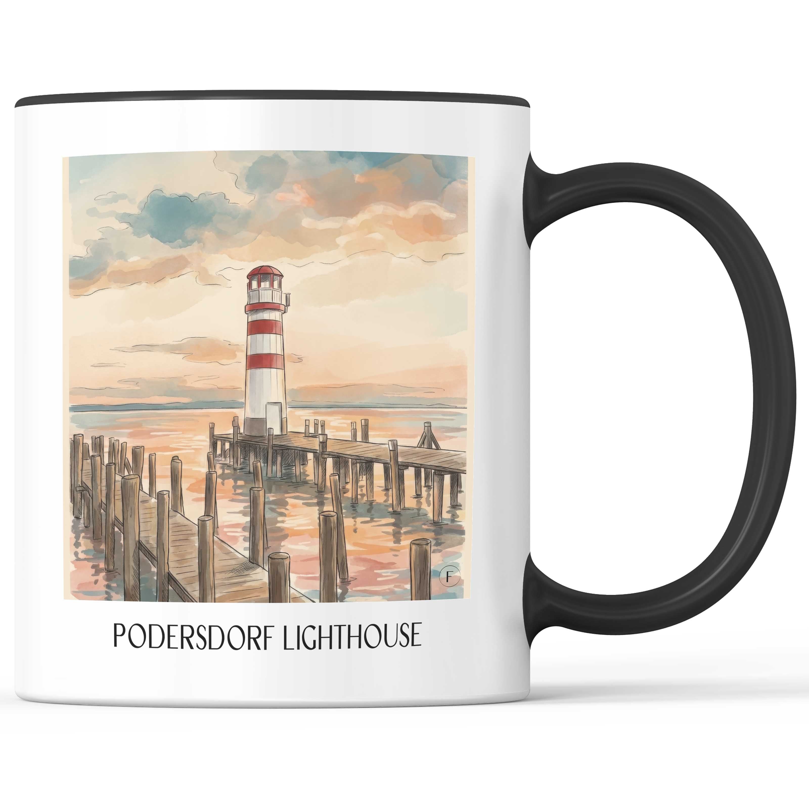 Leuchtturm Podersdorf Kaffeebecher - Österreich - Österreich Becher - Kaffeetasse im Aquarell Stil - favplace