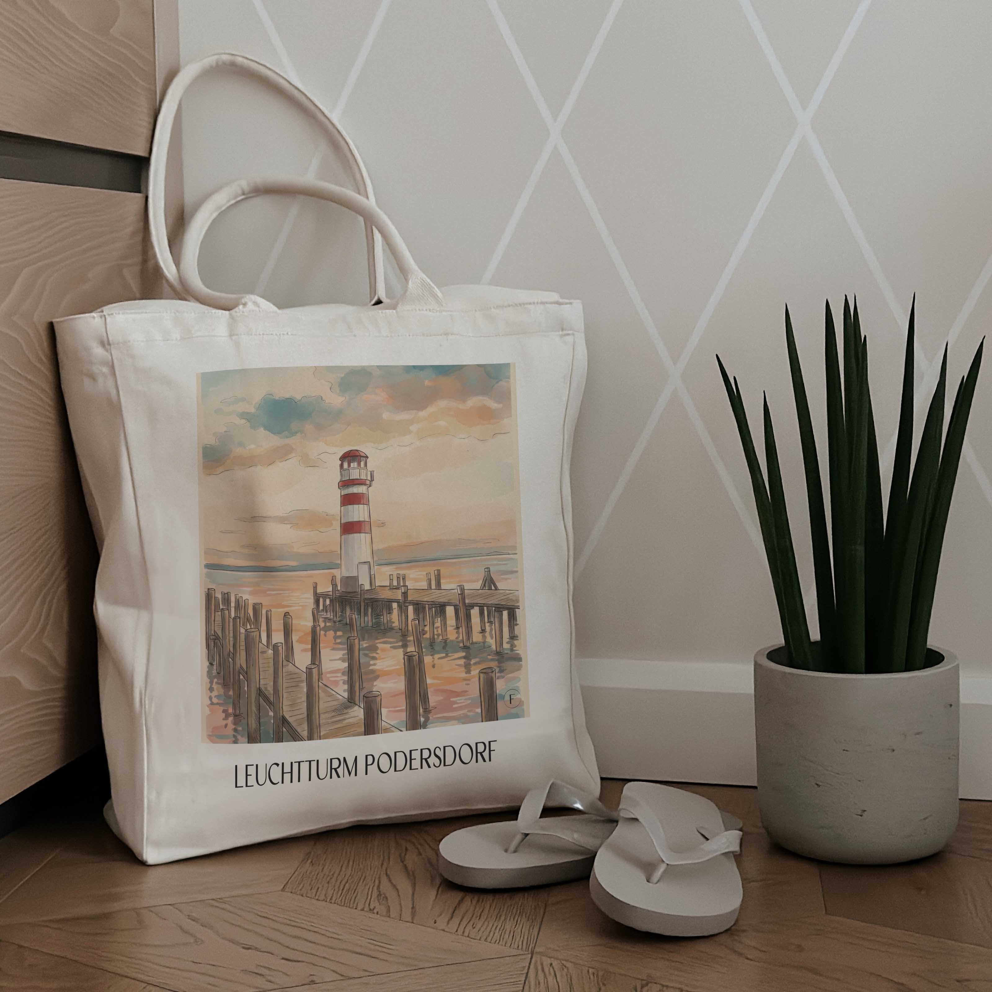 leuchtturm-podersdorf-österreich-österreich-einkaufstasche-aquarell