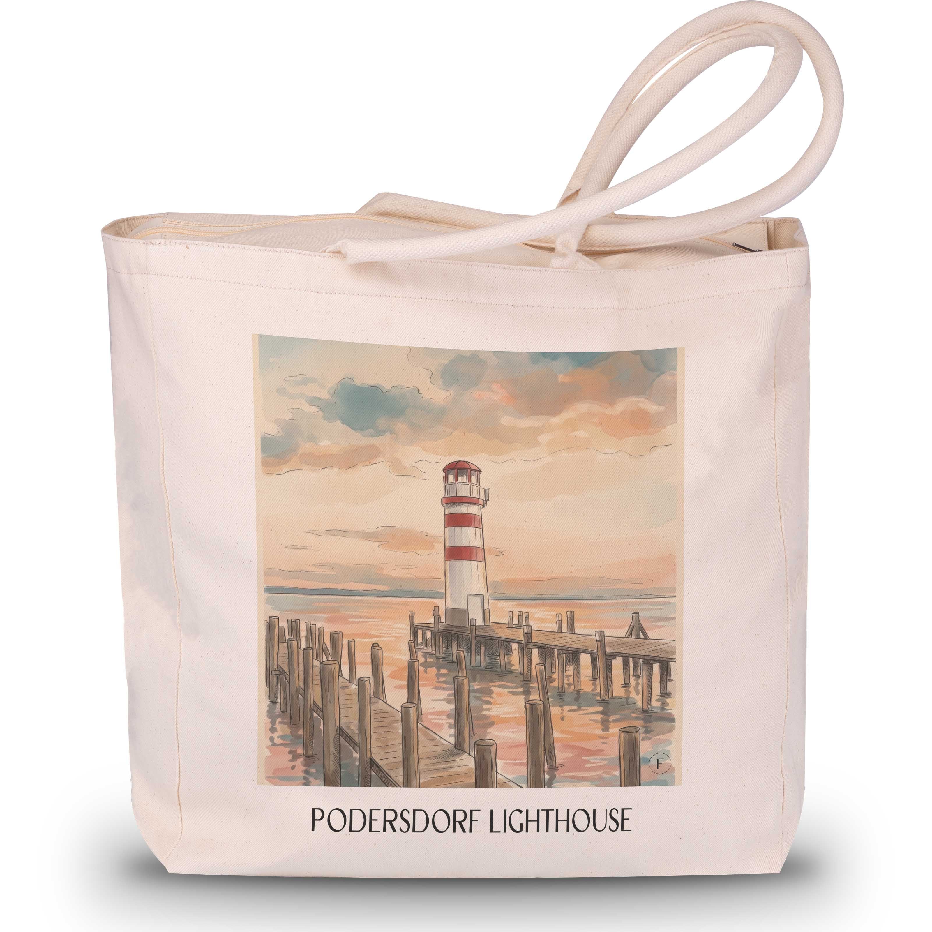 Leuchtturm Podersdorf Shopping Tasche - Österreich - Österreich Tote Bag - Einkaufstasche im Aquarell Stil - favplace