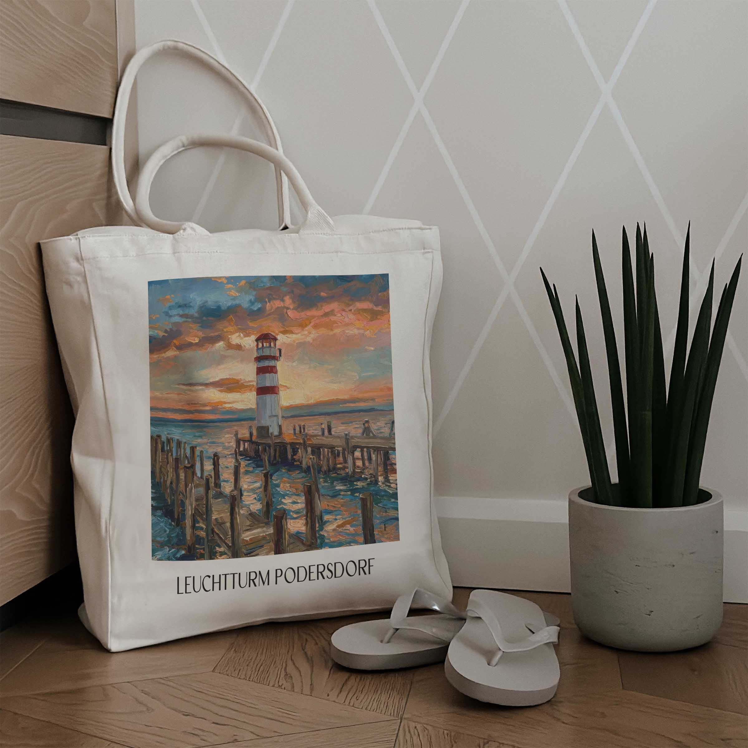 leuchtturm-podersdorf-österreich-österreich-einkaufstasche-oil-painting-oelgemaelde