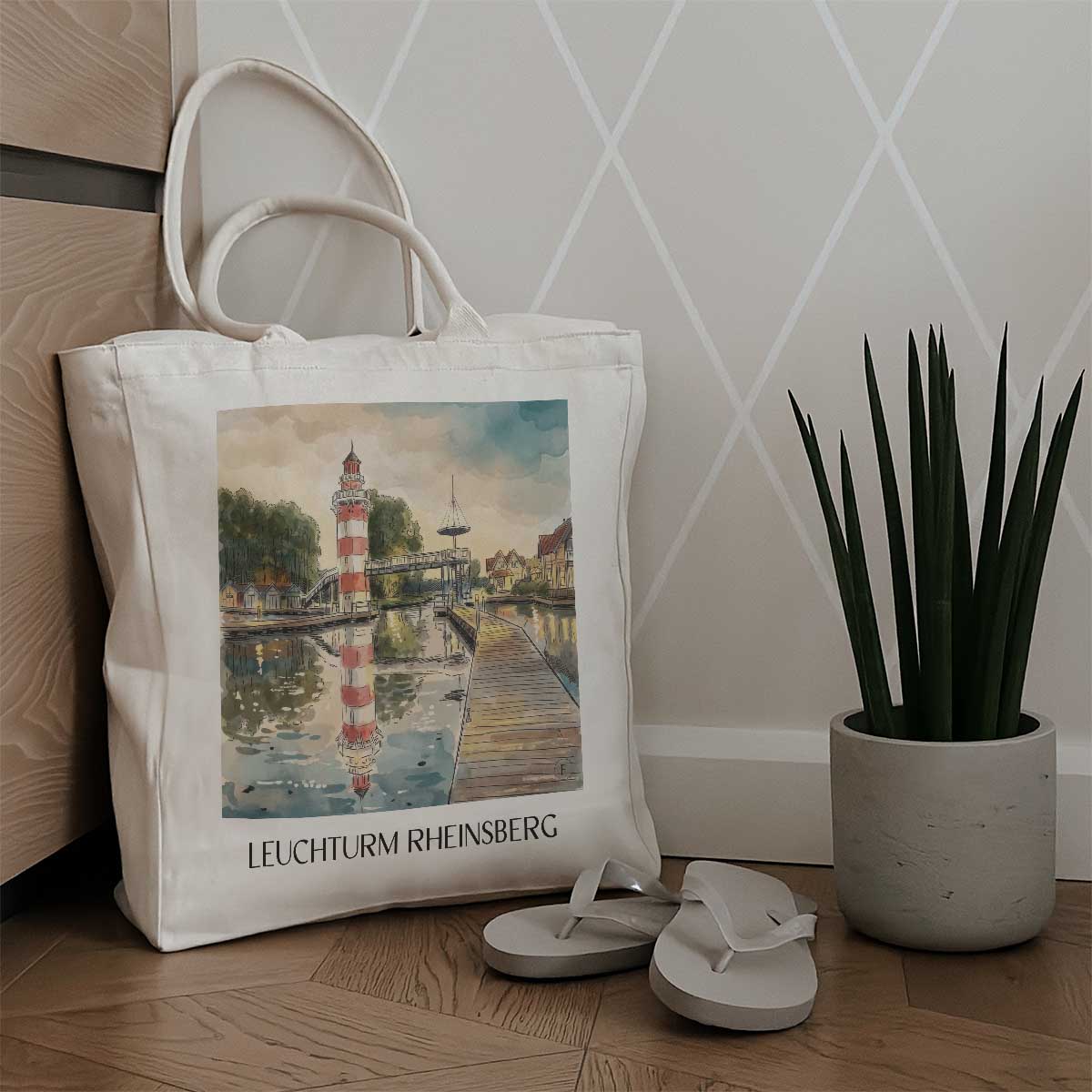 leuchturm-rheinsberg-brandenburg-deutschland-einkaufstasche-aquarell
