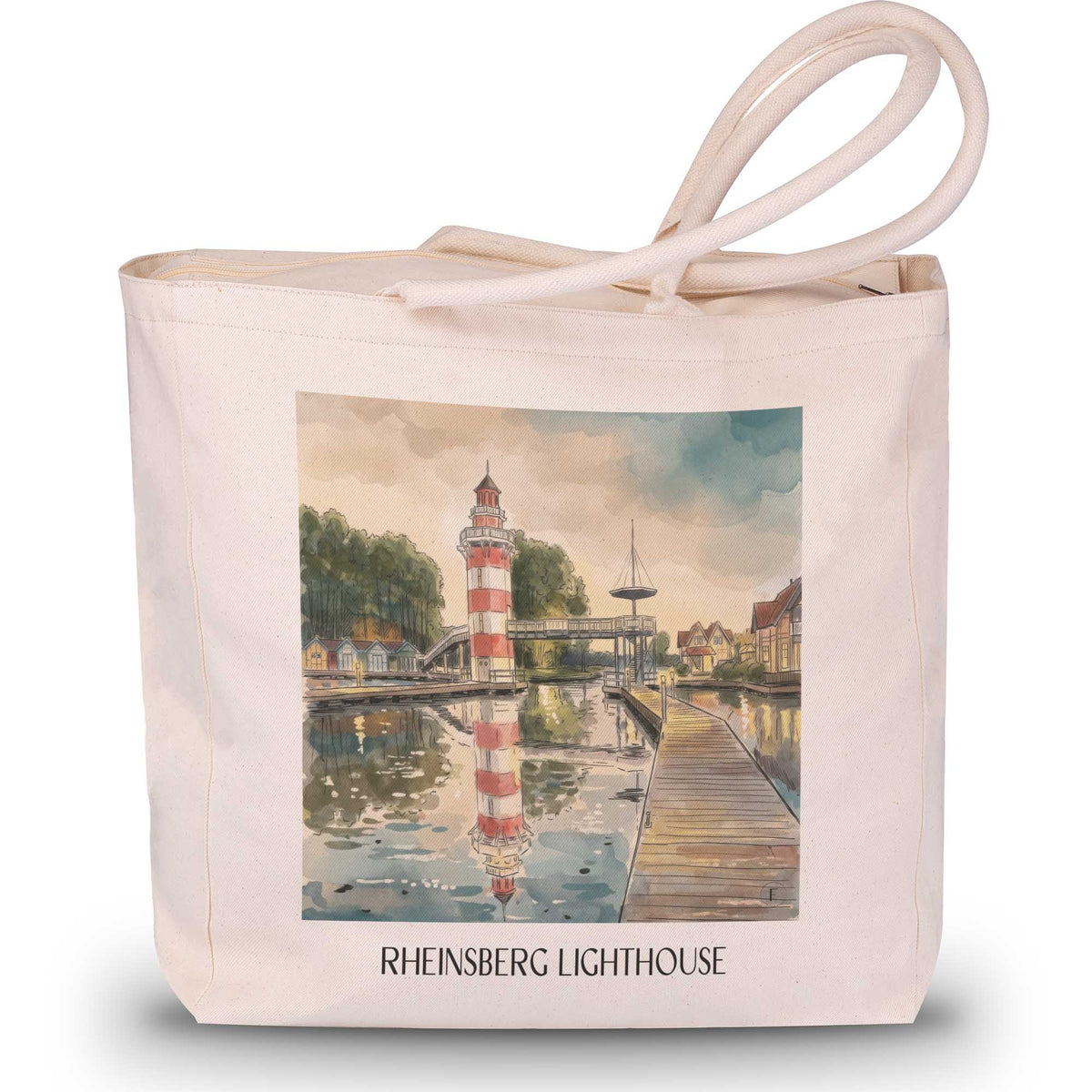 Leuchturm Rheinsberg Shopping Tasche - Brandenburg - Deutschland Tote Bag - Einkaufstasche im Aquarell Stil - favplace