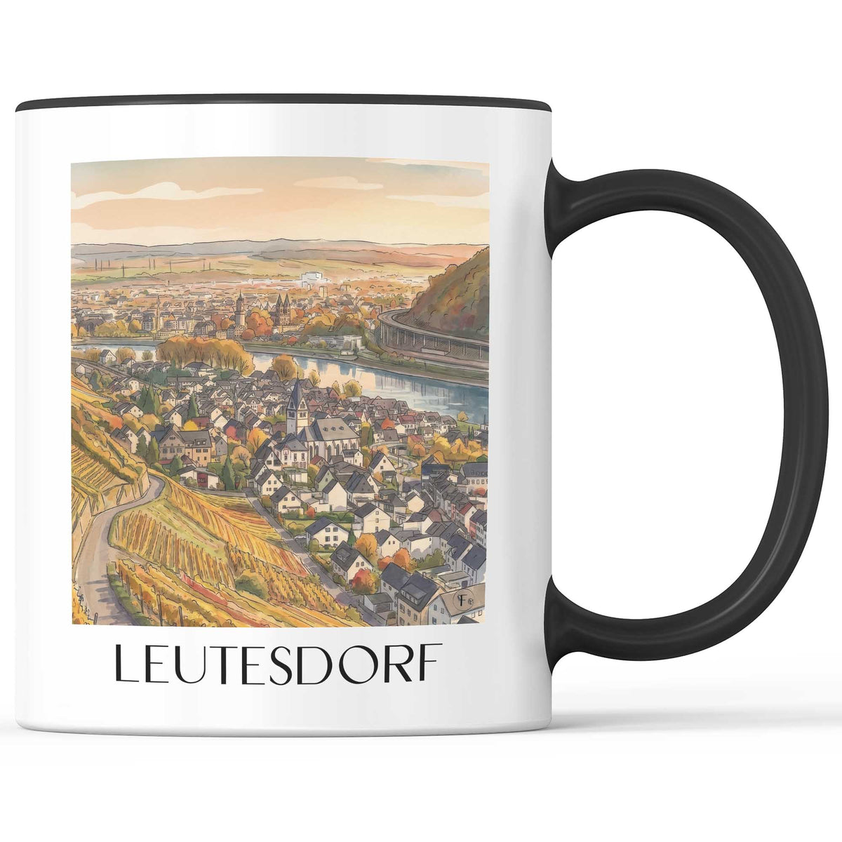 Leutesdorf Kaffeebecher - Mittelrhein - Deutschland Becher - Kaffeetasse im Aquarell Stil - favplace