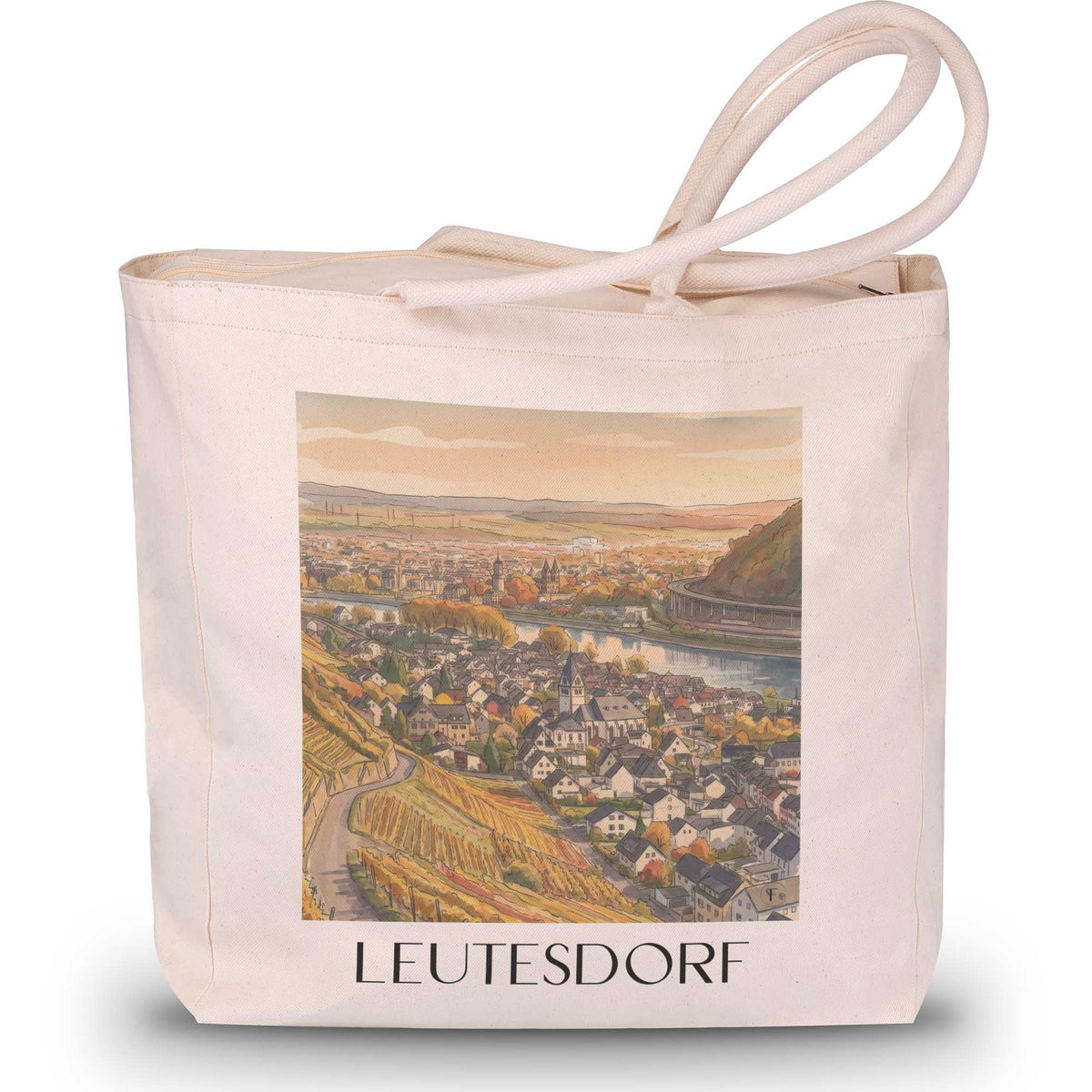 Leutesdorf Shopping Tasche - Mittelrhein - Deutschland Tote Bag - Einkaufstasche im Aquarell Stil - favplace