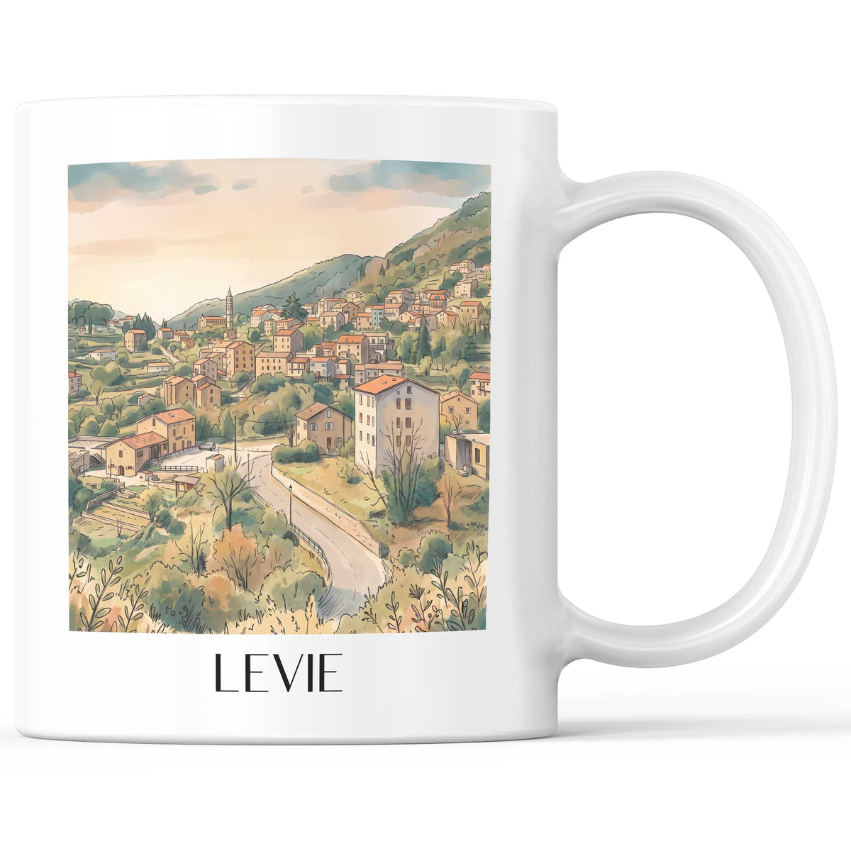 Levie Kaffeebecher - Alta Rocca - Frankreich Becher - Kaffeetasse im Aquarell Stil - favplace