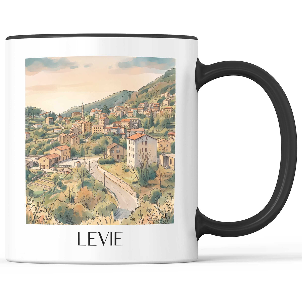 Levie Kaffeebecher - Alta Rocca - Frankreich Becher - Kaffeetasse im Aquarell Stil - favplace