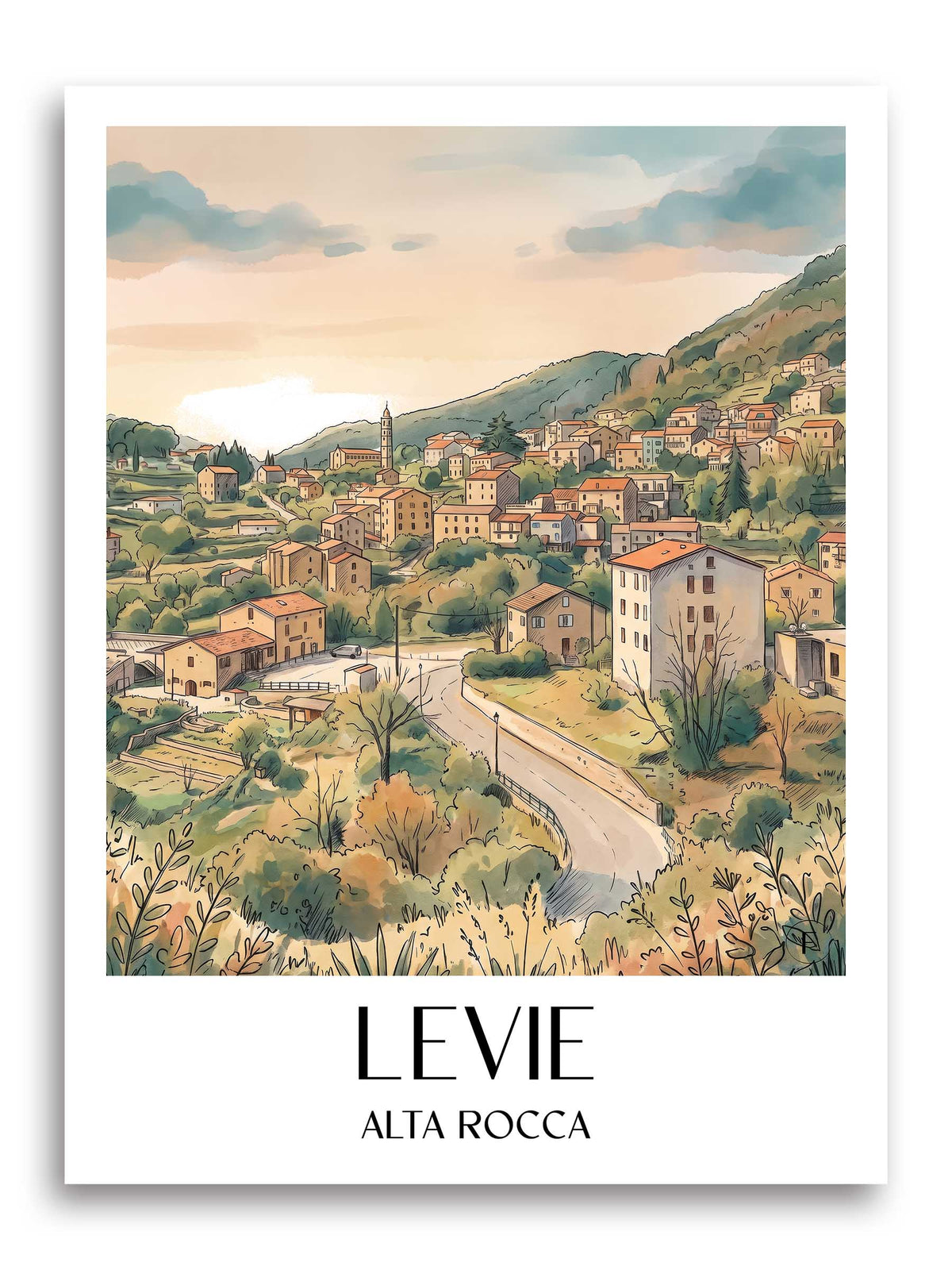 Levie Poster - Alta Rocca - Frankreich Kunstdruck - Aquarell von A4 bis A1 - favplace