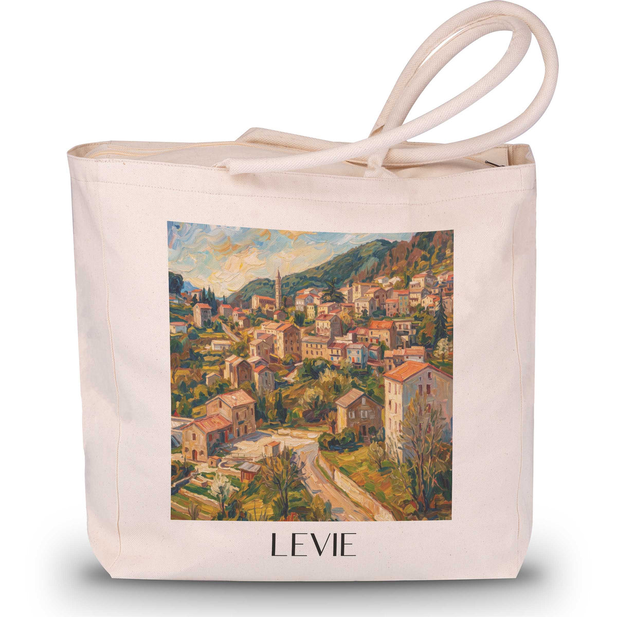 Levie Shopping Tasche - Alta Rocca - Frankreich Tote Bag - Einkaufstasche im Ölgemälde Stil