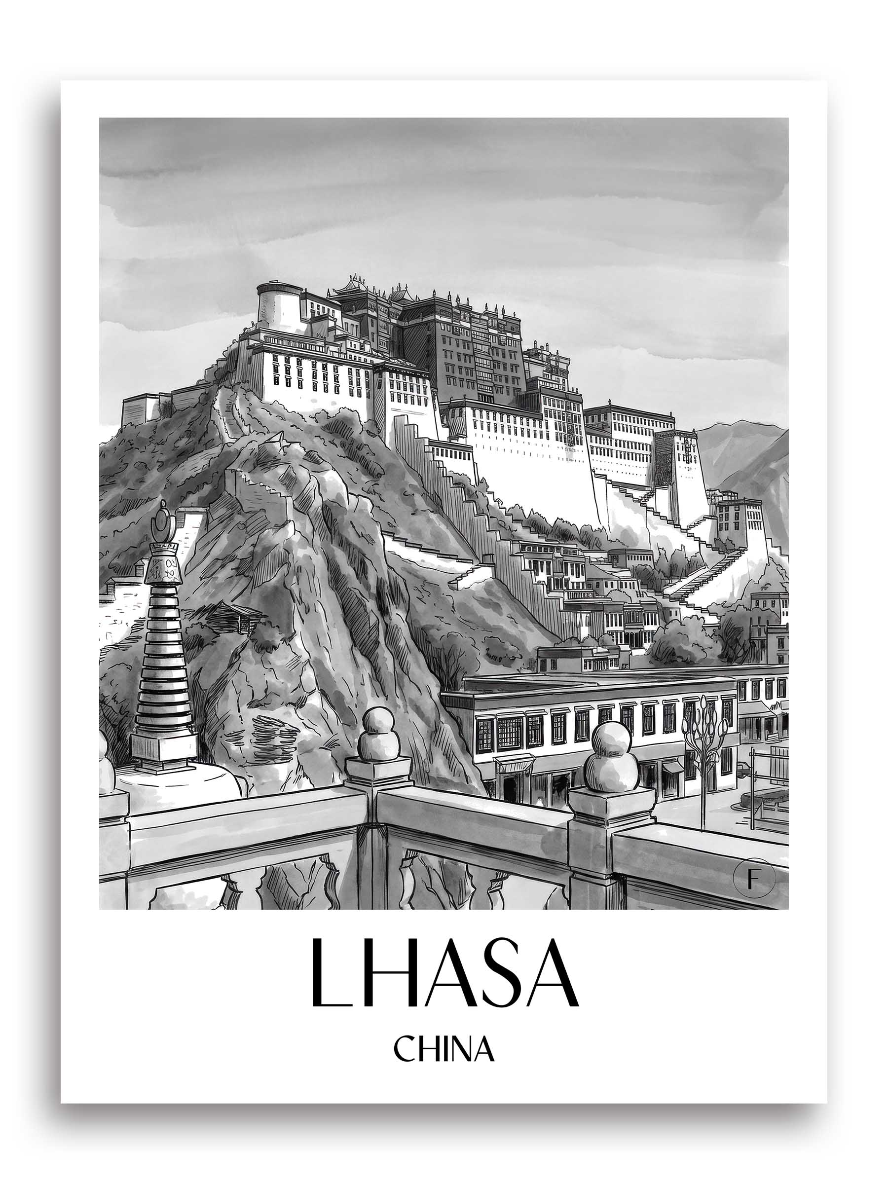 lhasa-china-poster-aquarell-schwarz-weiss