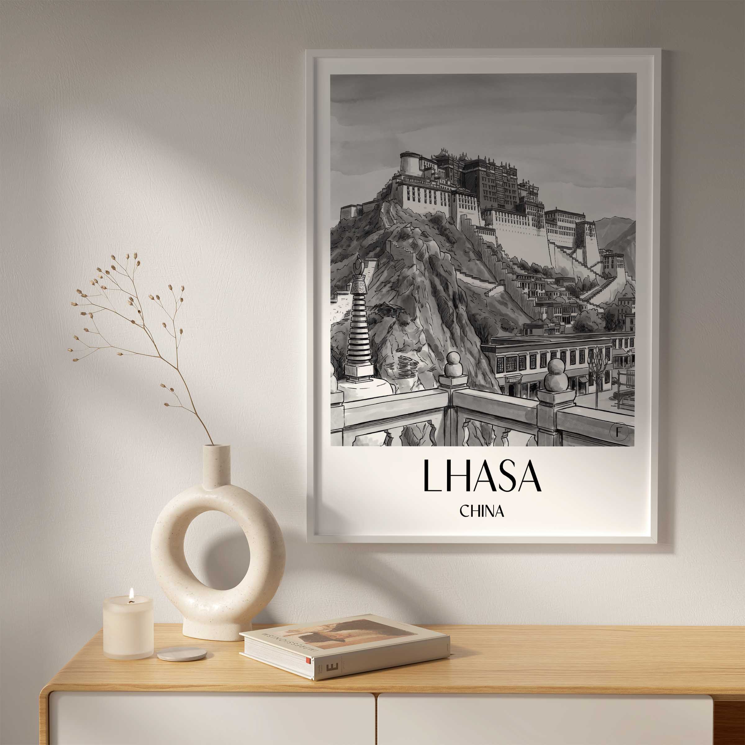 lhasa-china-poster-aquarell-schwarz-weiss