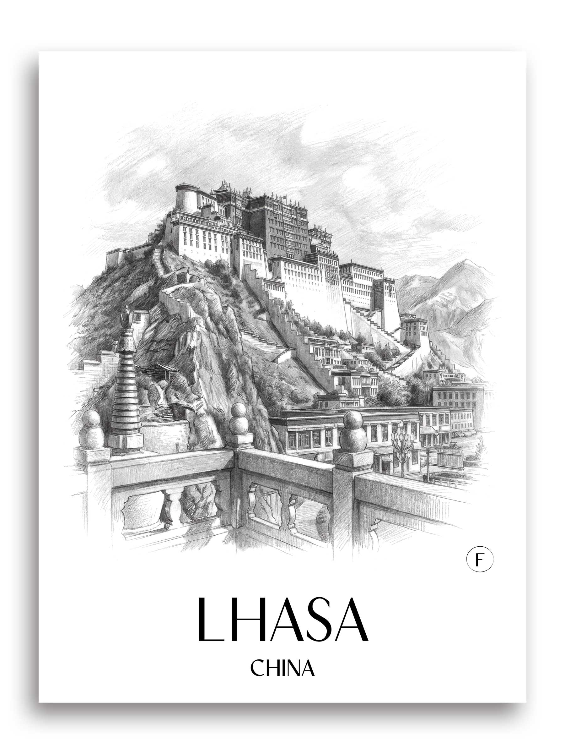 lhasa-china-poster-bleistift-zeichnung-drawing