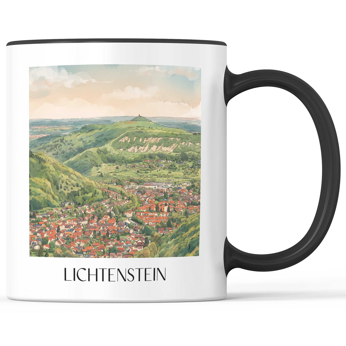 lichtenstein-schwäbische-alb-deutschland-kaffeebecher-aquarell