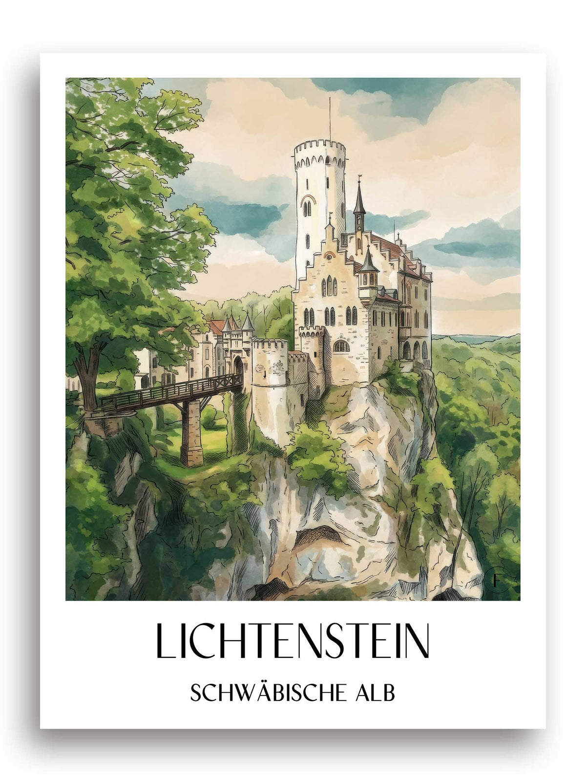 lichtenstein-schwäbische-alb-deutschland-poster-aquarell