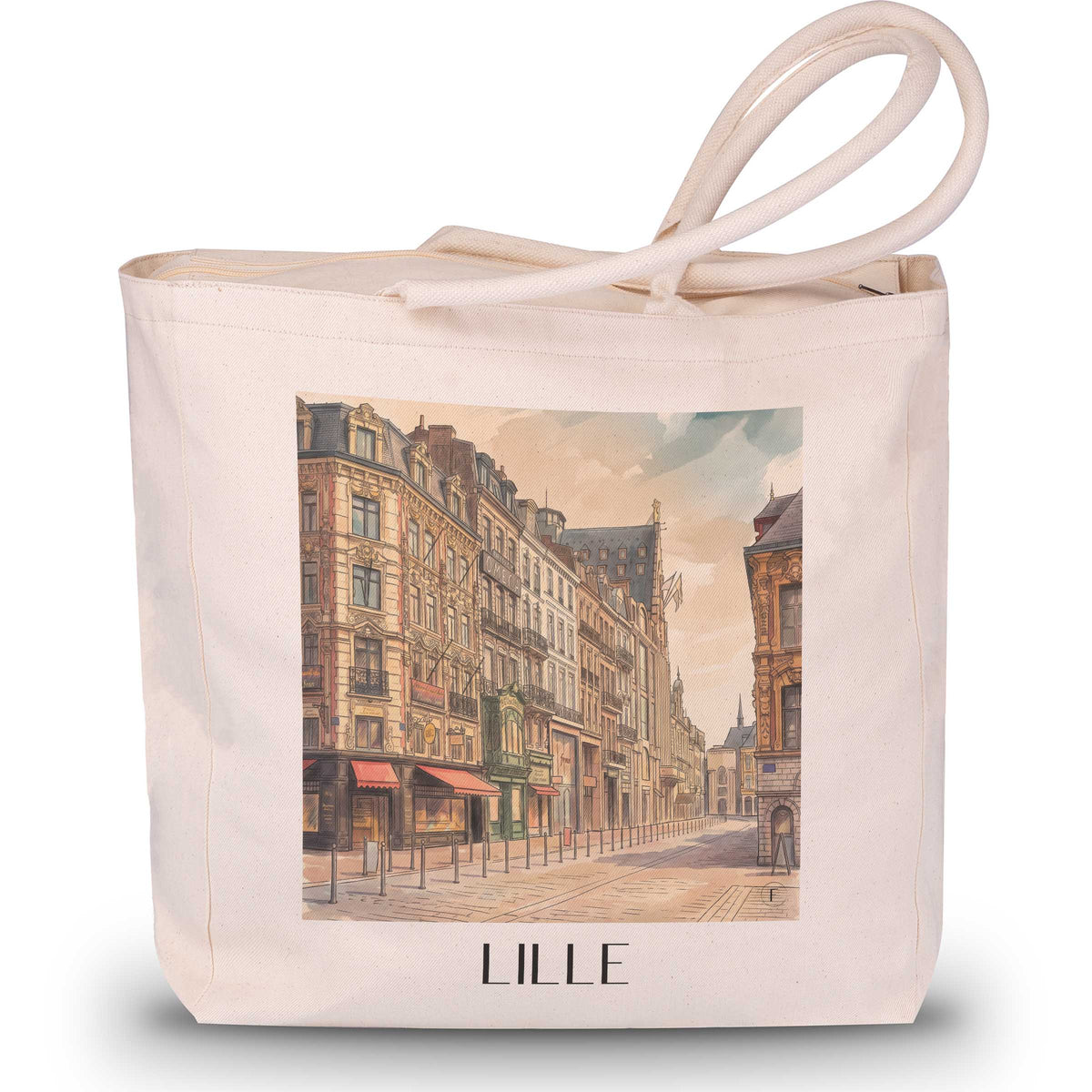 Lille Shopping Tasche - Hauts-de-France - Frankreich Tote Bag - Einkaufstasche im Aquarell Stil - favplace