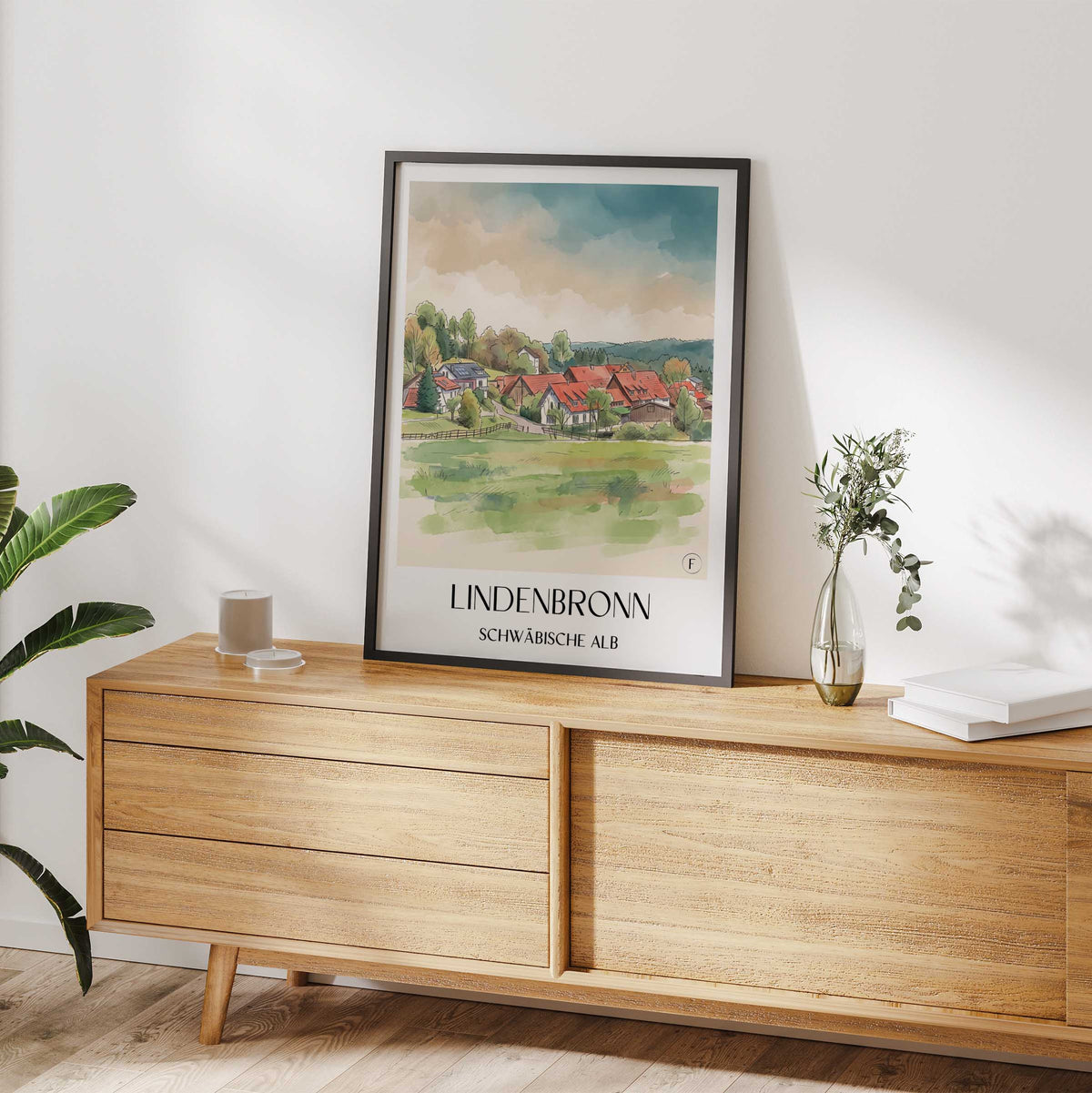 lindenbronn-schwäbische-alb-deutschland-poster-aquarell